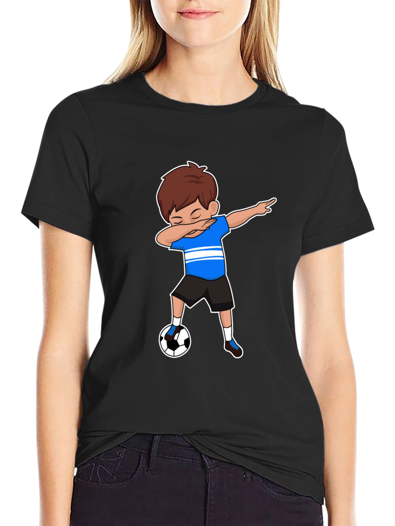 Boy Dabbing Soccer T-Shirt - Black