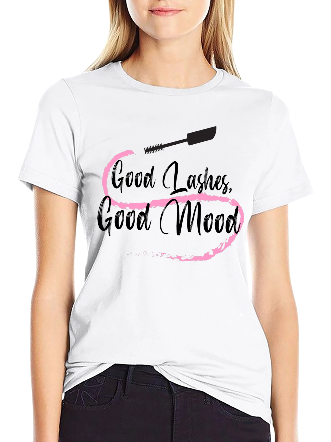 Good Lashes Good Mood Black Graphic Tee