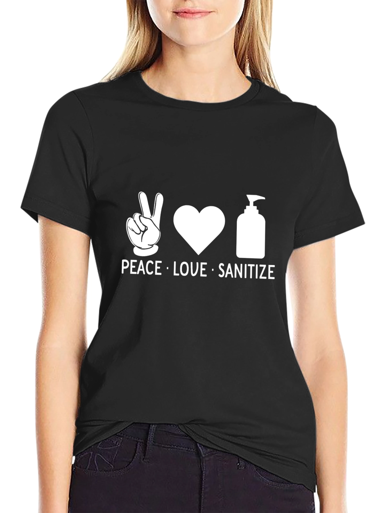 Peace Love Sanitize Graphic Tee - Black Cotton T-Shirt