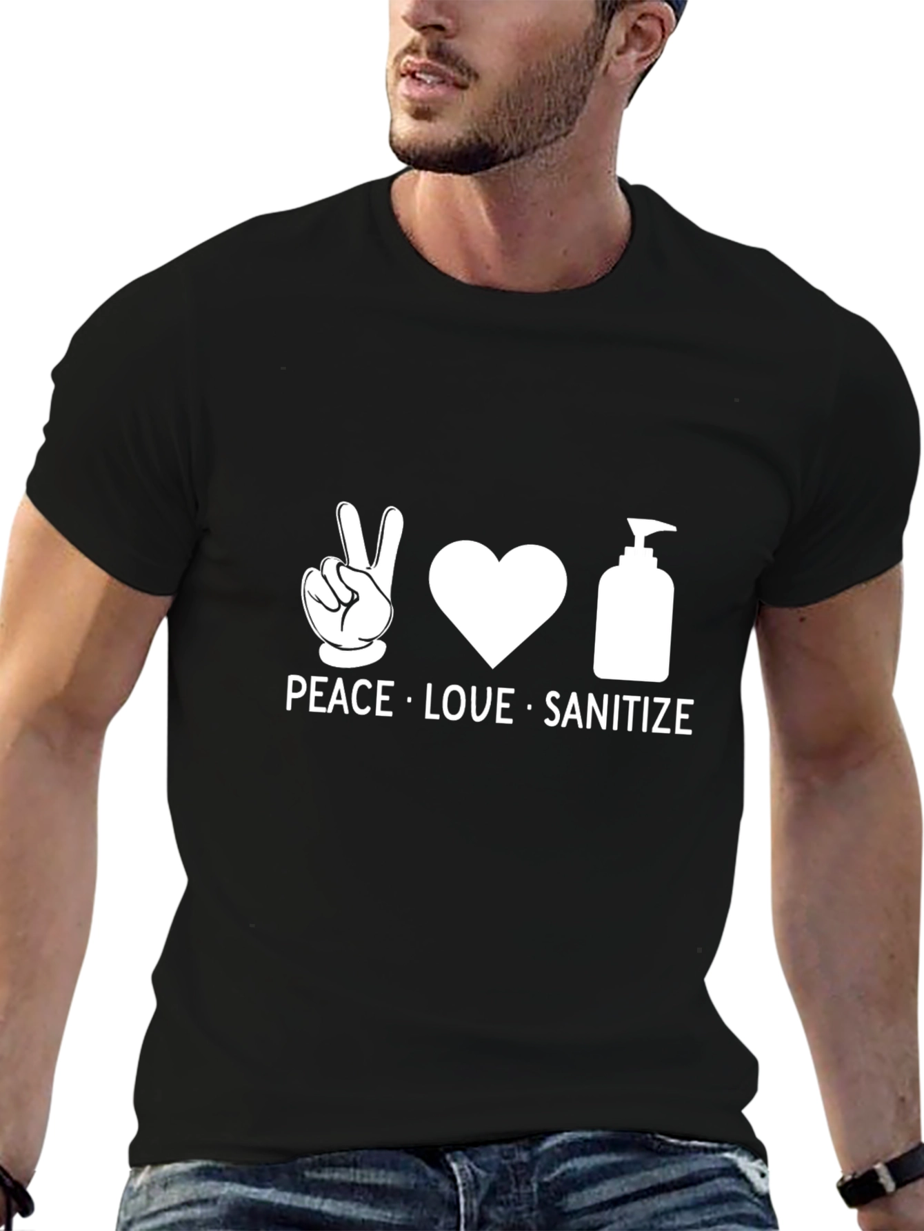Peace Love Sanitize Graphic Tee - Black Cotton T-Shirt