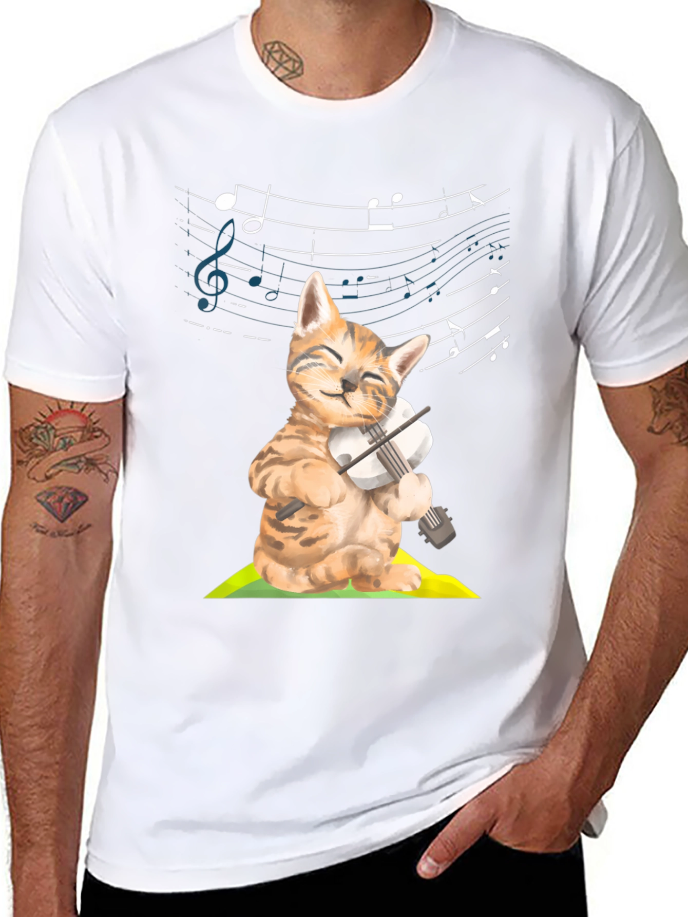 Cat Violinist Graphic Tee - Musical Kitty T-Shirt