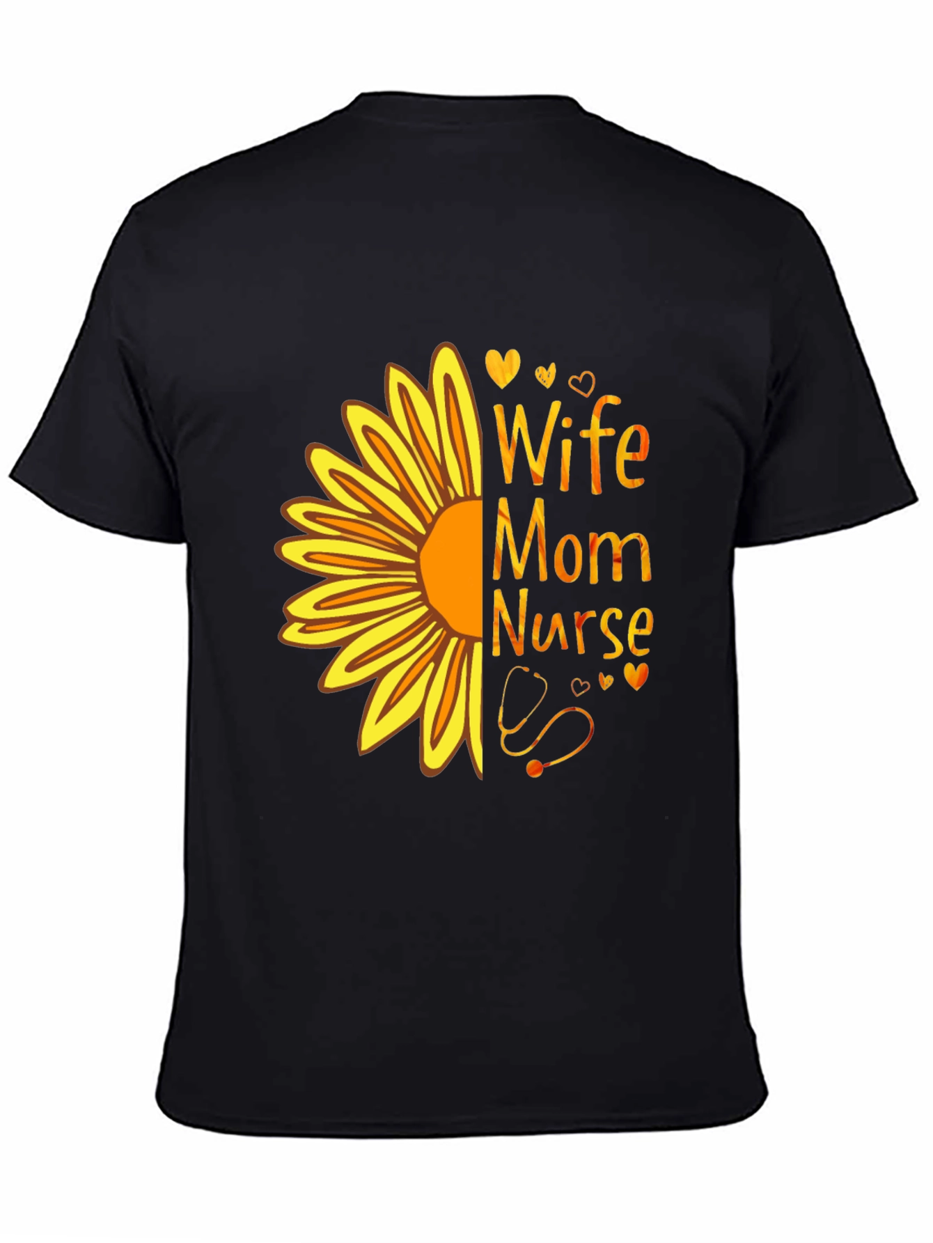 Wife Mom Nurse Sunflower Graphic Tee - Black T-Shirt