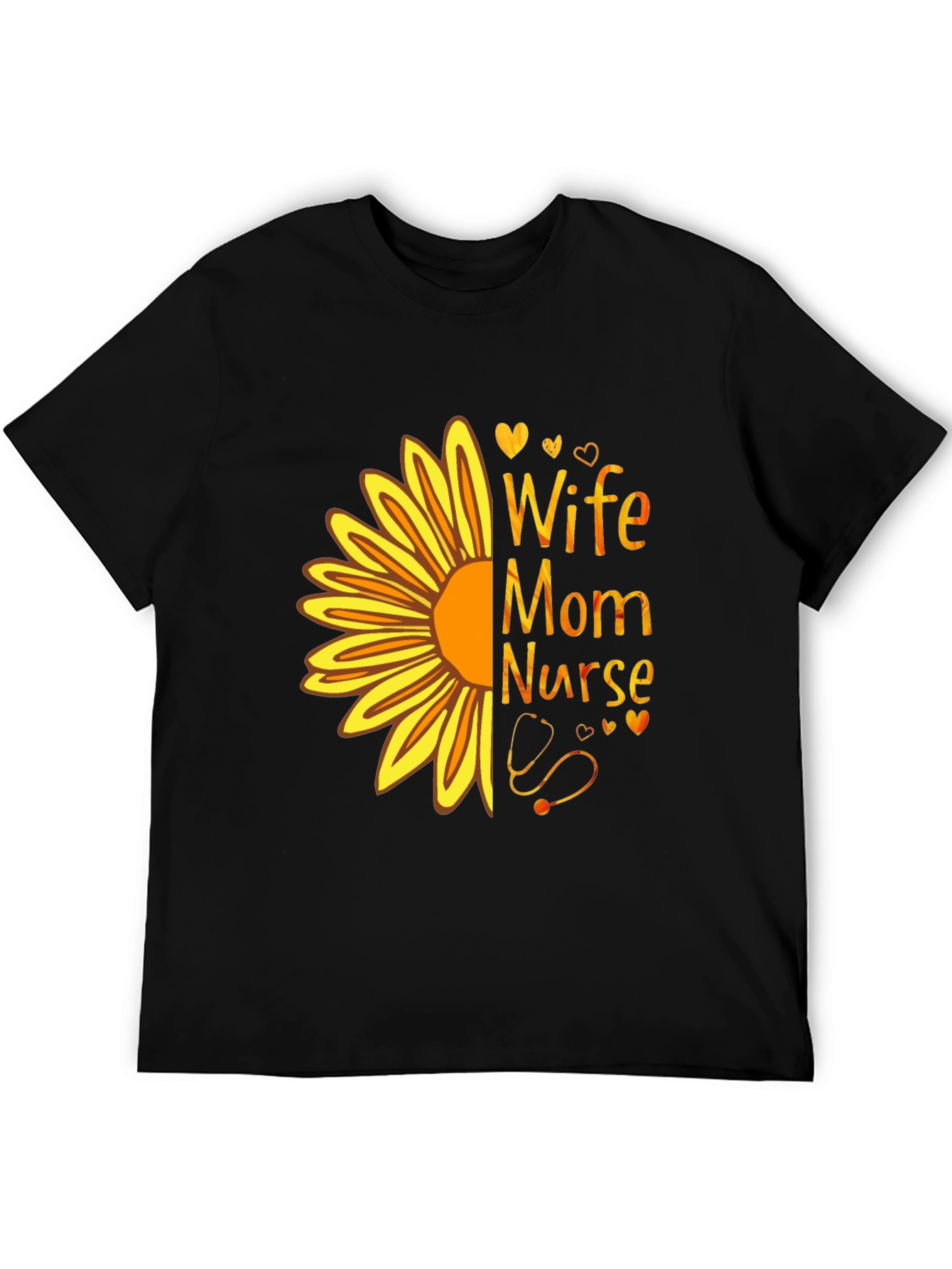 Wife Mom Nurse Sunflower Graphic Tee - Black T-Shirt