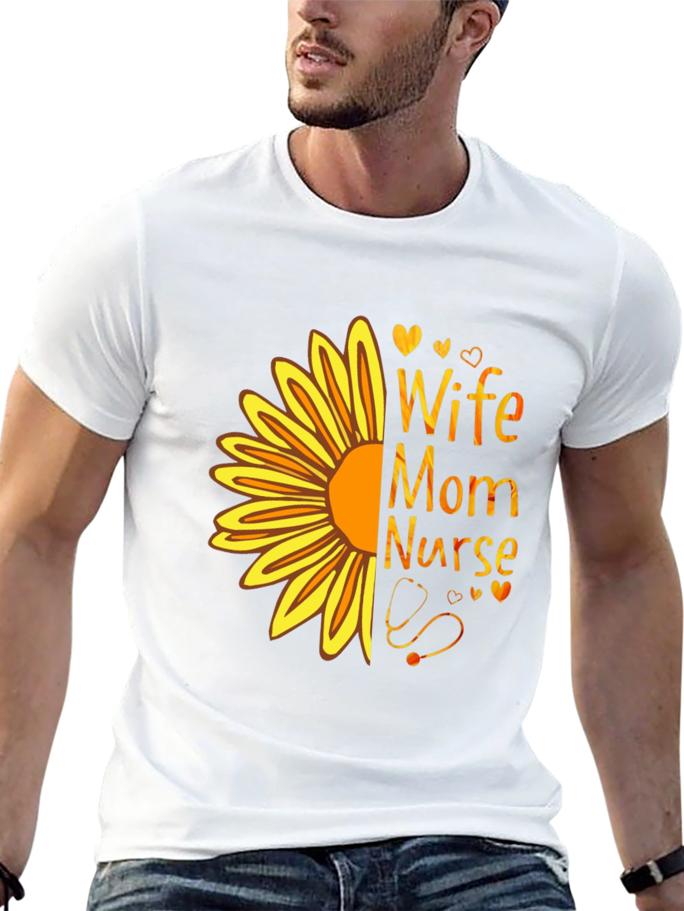 Wife Mom Nurse Sunflower Graphic Tee - Black T-Shirt
