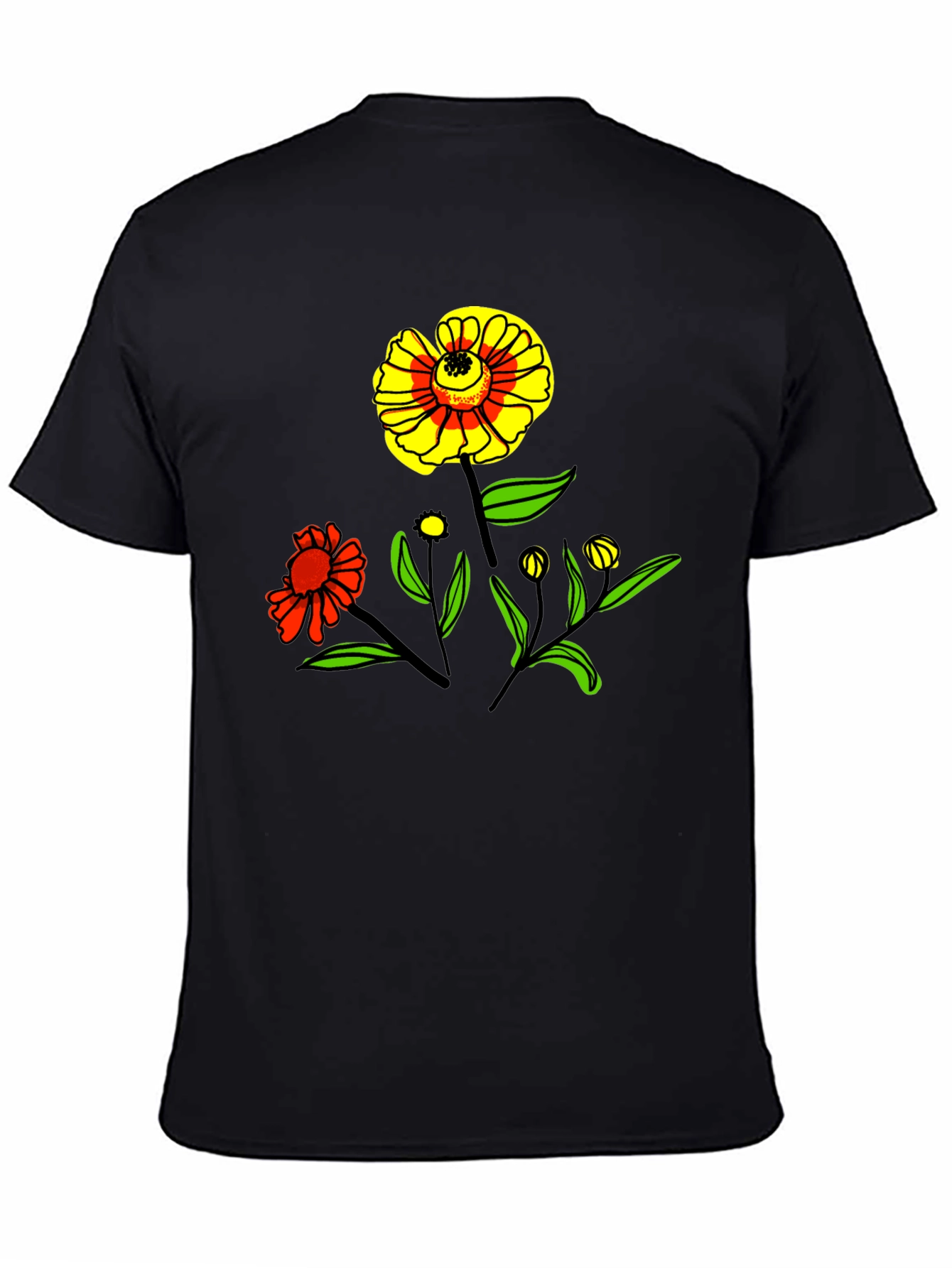 Floral Graphic Print Black T-Shirt