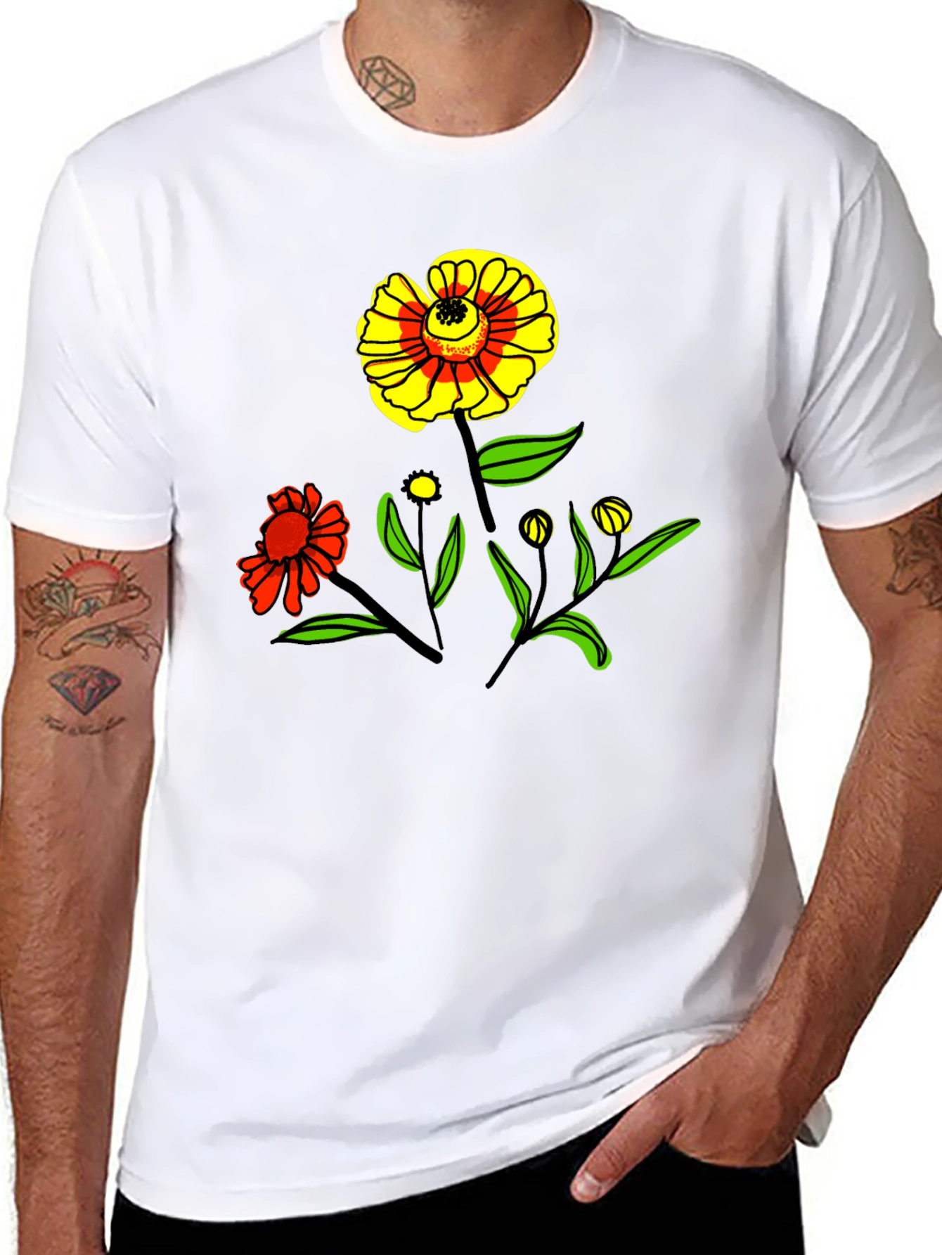 Floral Graphic Print Black T-Shirt