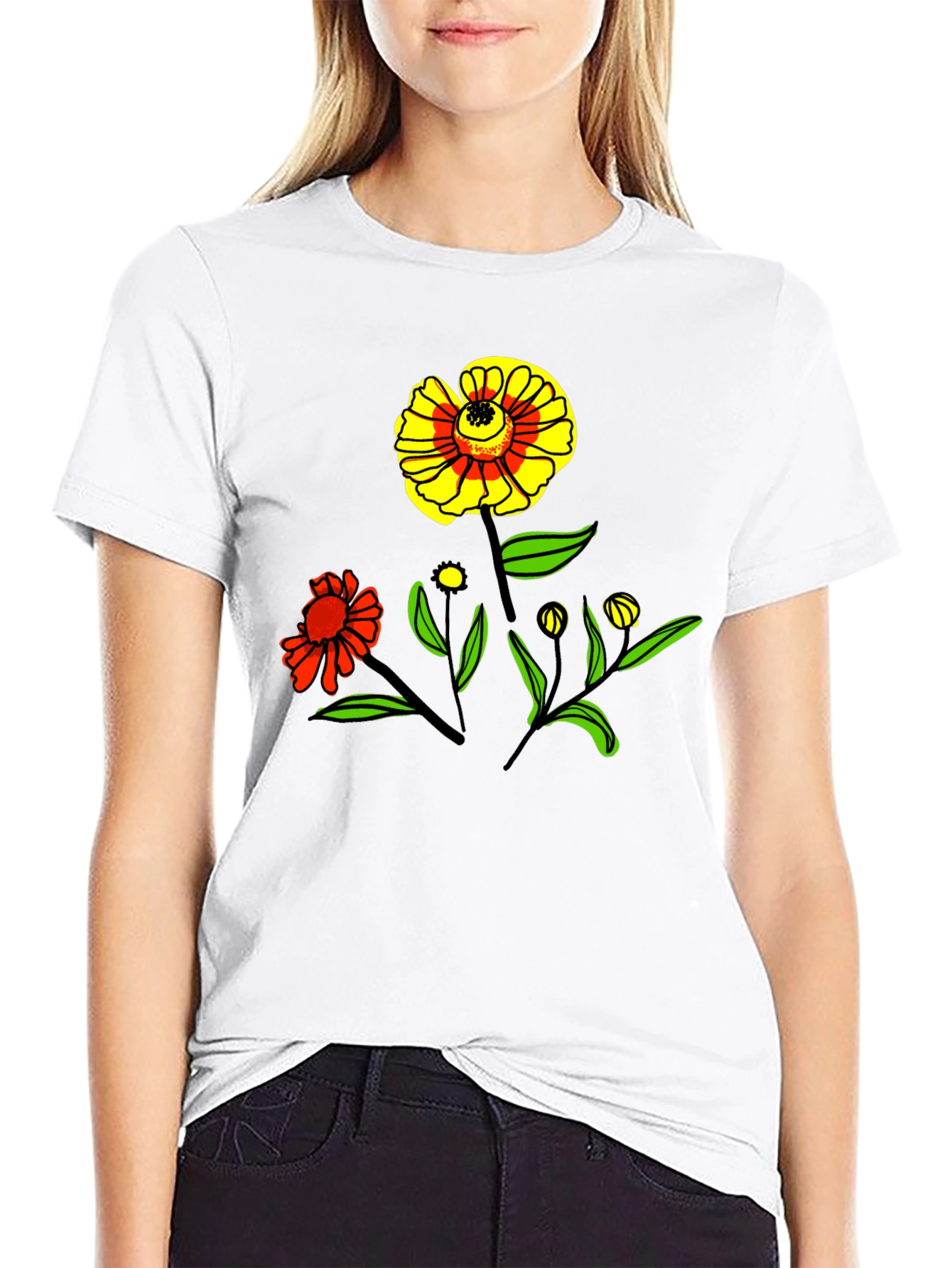 Floral Graphic Print Black T-Shirt
