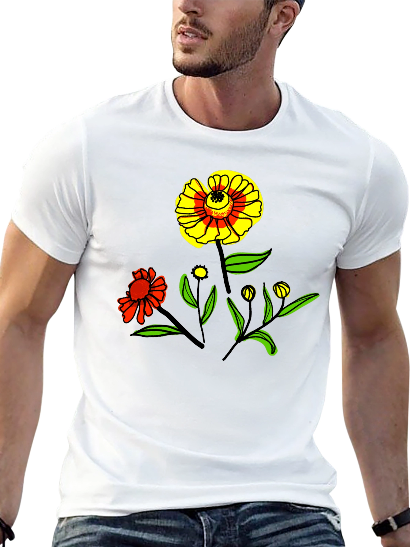 Floral Graphic Print Black T-Shirt