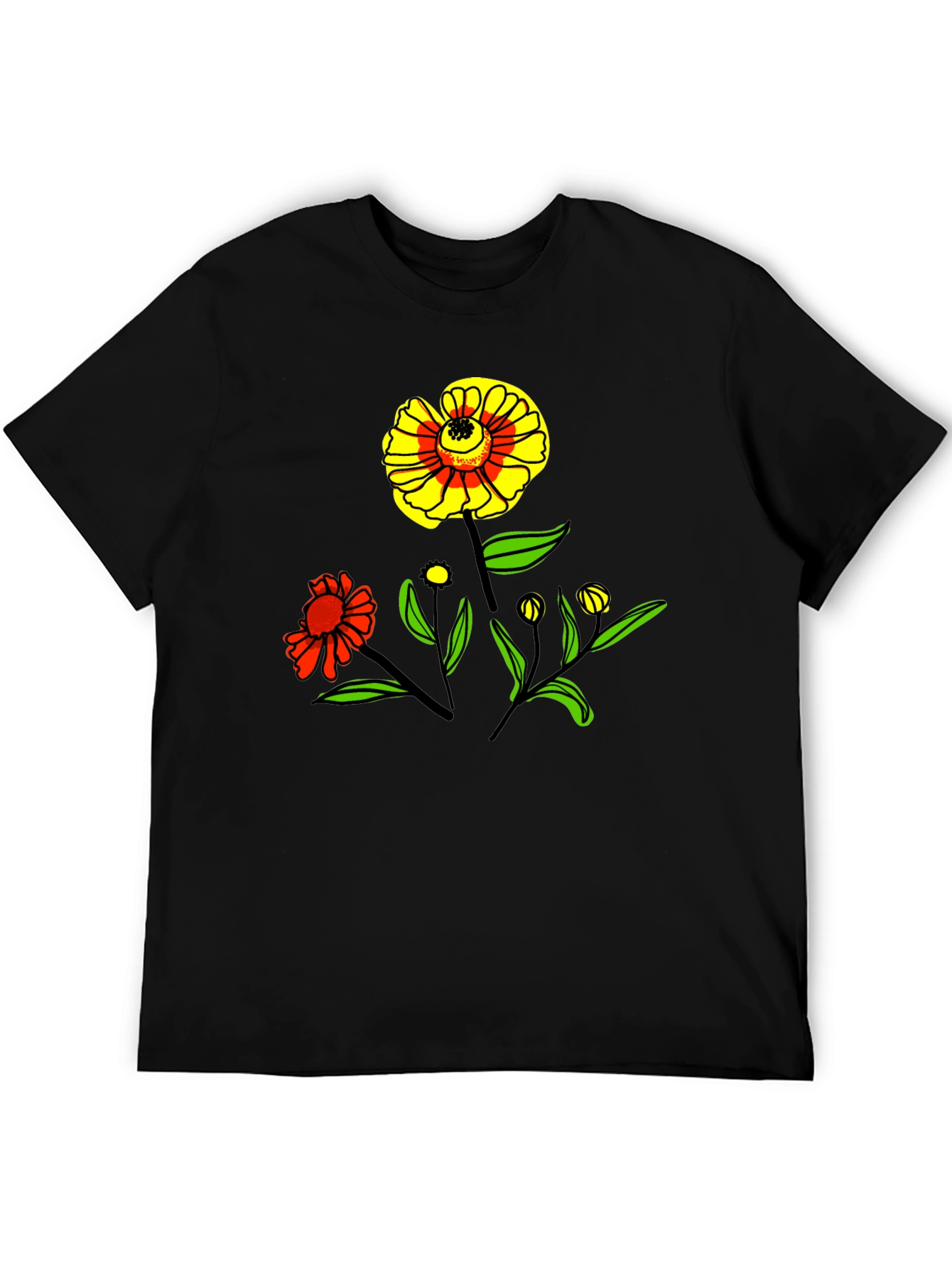 Floral Graphic Print Black T-Shirt