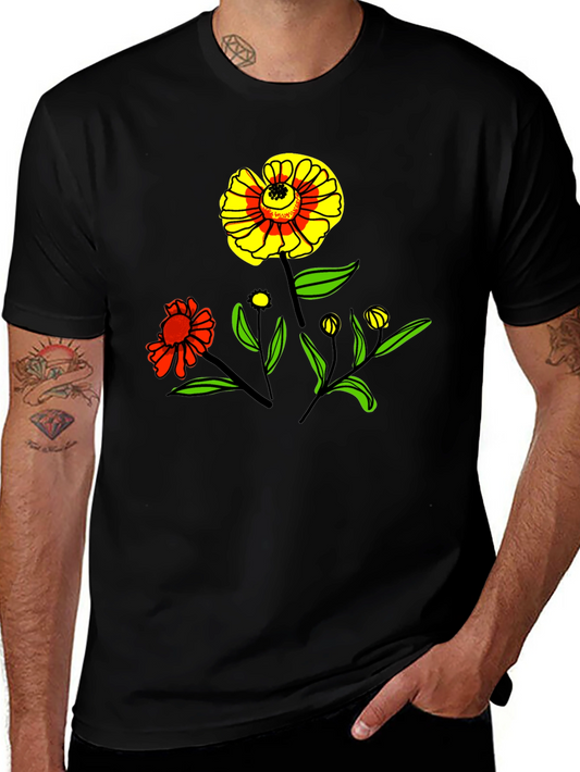 Floral Graphic Print Black T-Shirt