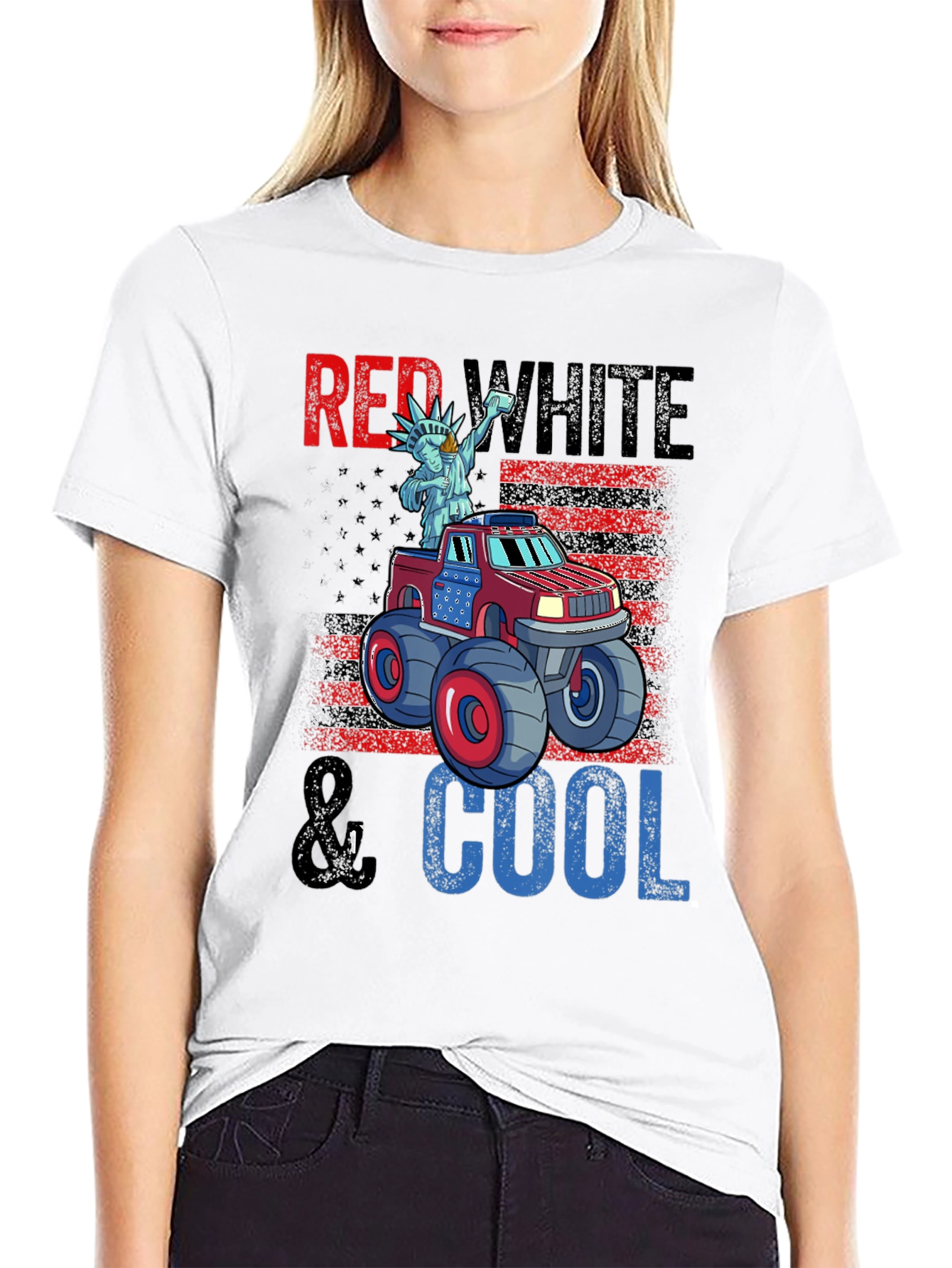 Red White & Cool Monster Truck Graphic T-Shirt