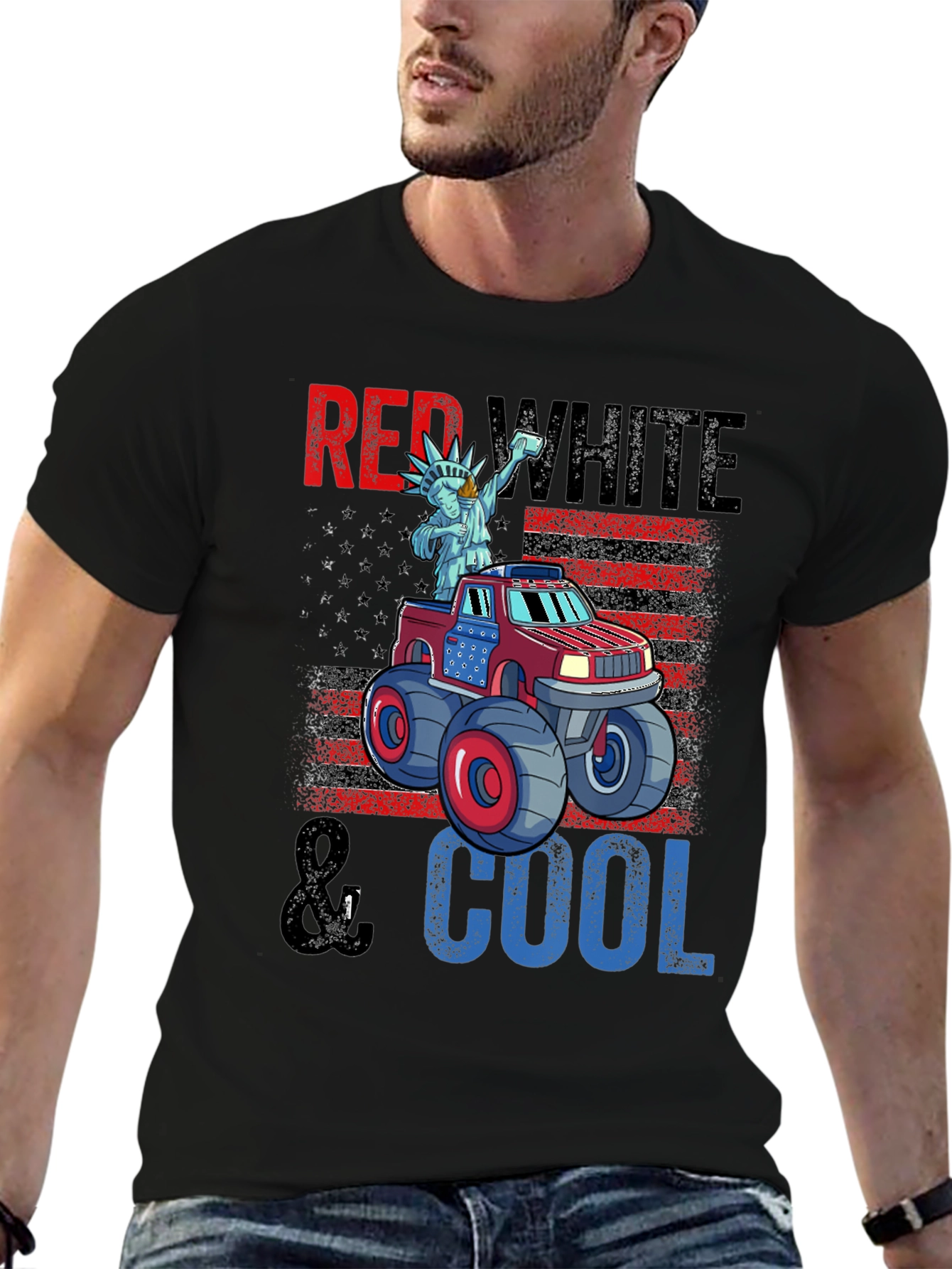 Red White & Cool Monster Truck Graphic T-Shirt