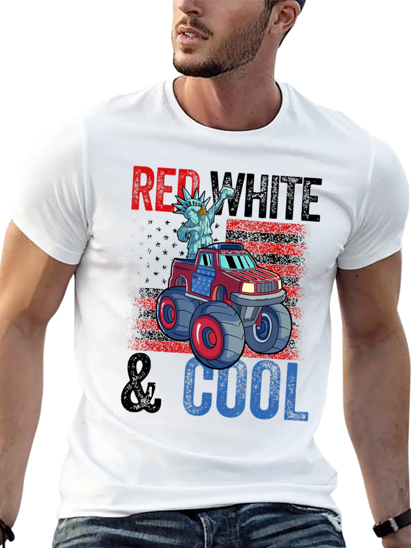 Red White & Cool Monster Truck Graphic T-Shirt