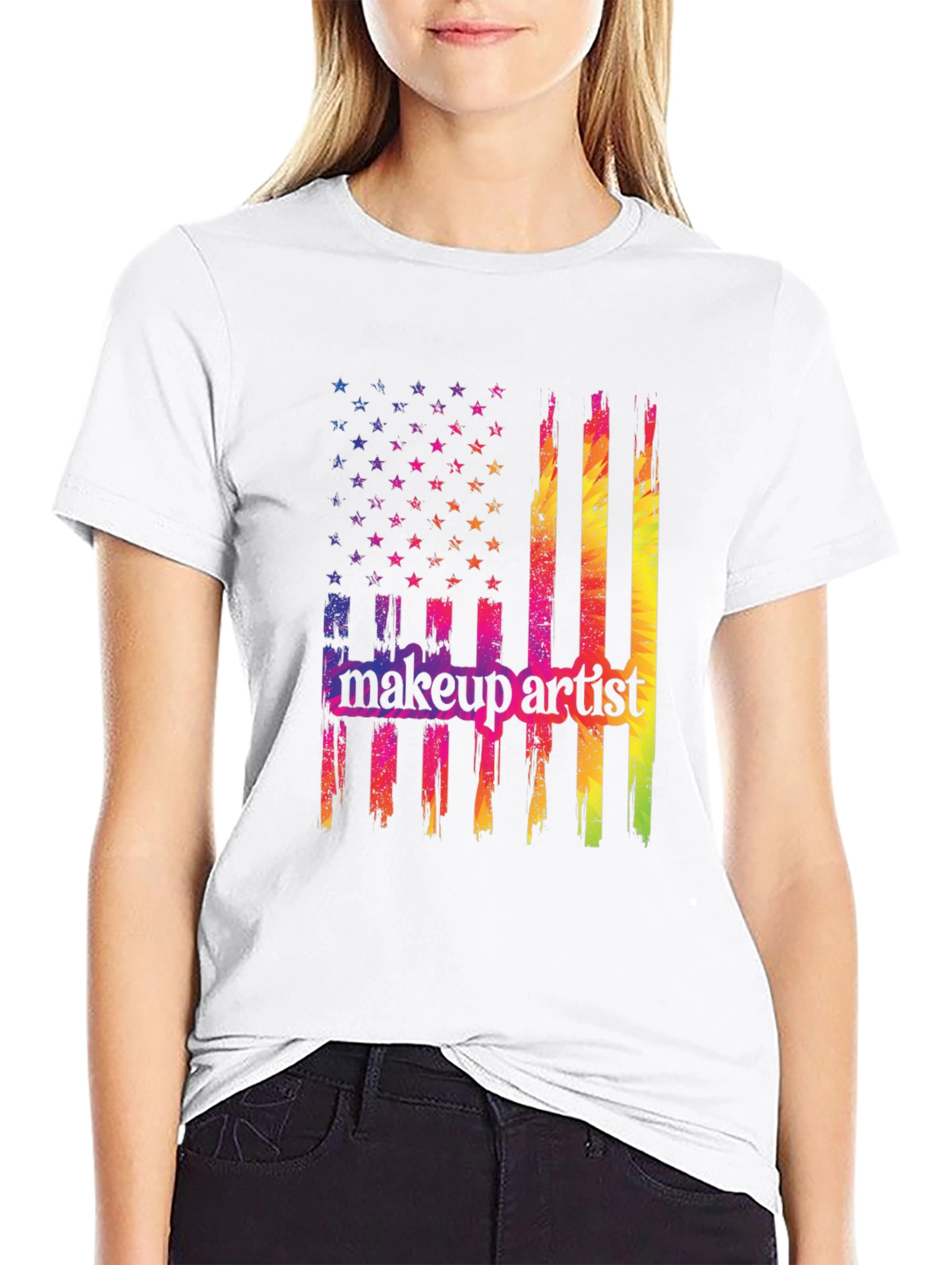 Makeup Artist American Flag Graphic T-Shirt