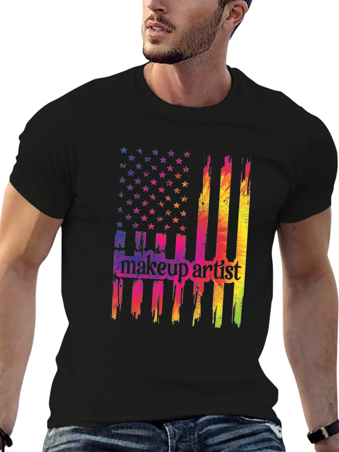 Makeup Artist American Flag Graphic T-Shirt