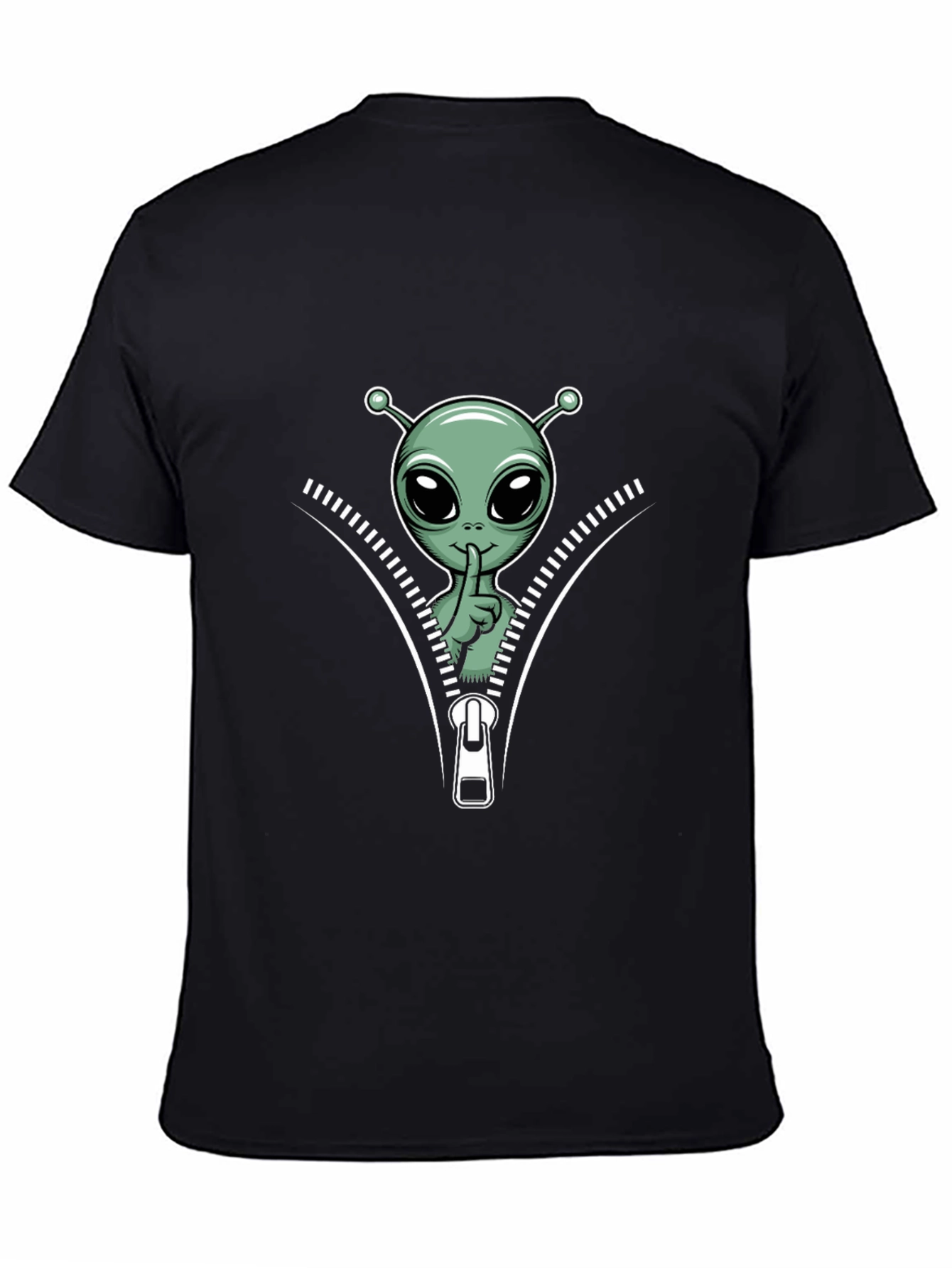Alien Graphic Tee - Zipper Design Black T-Shirt
