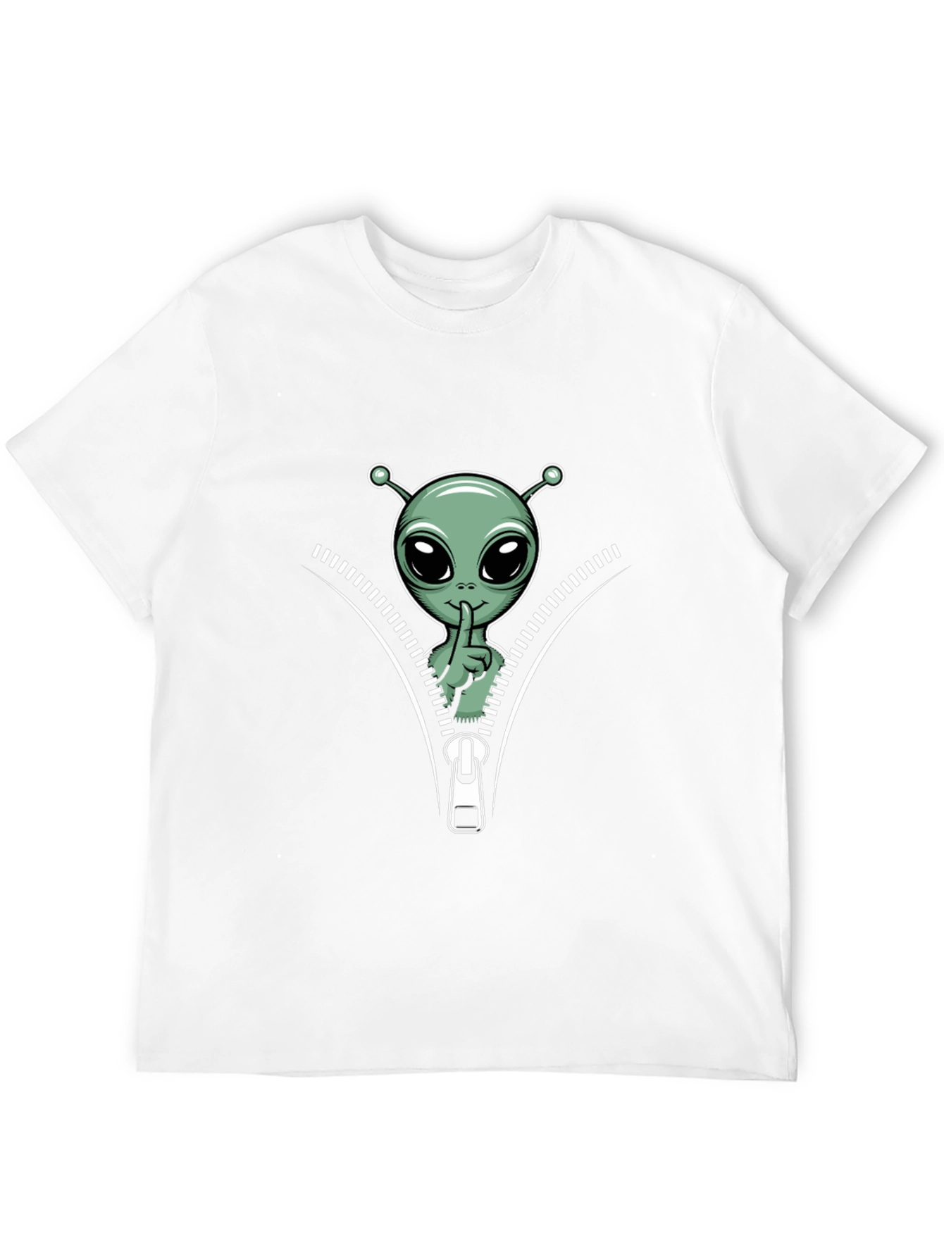 Alien Graphic Tee - Zipper Design Black T-Shirt