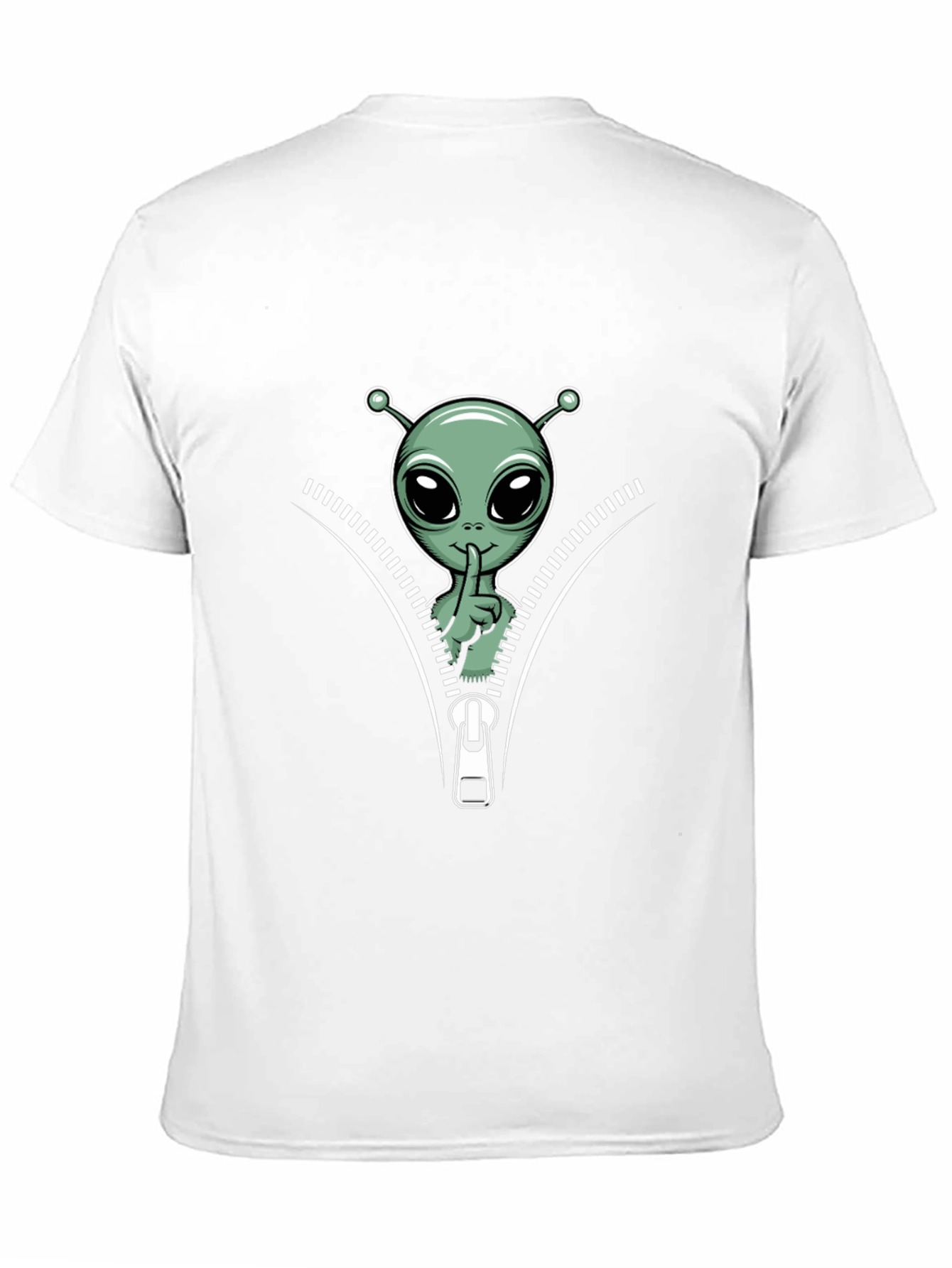 Alien Graphic Tee - Zipper Design Black T-Shirt