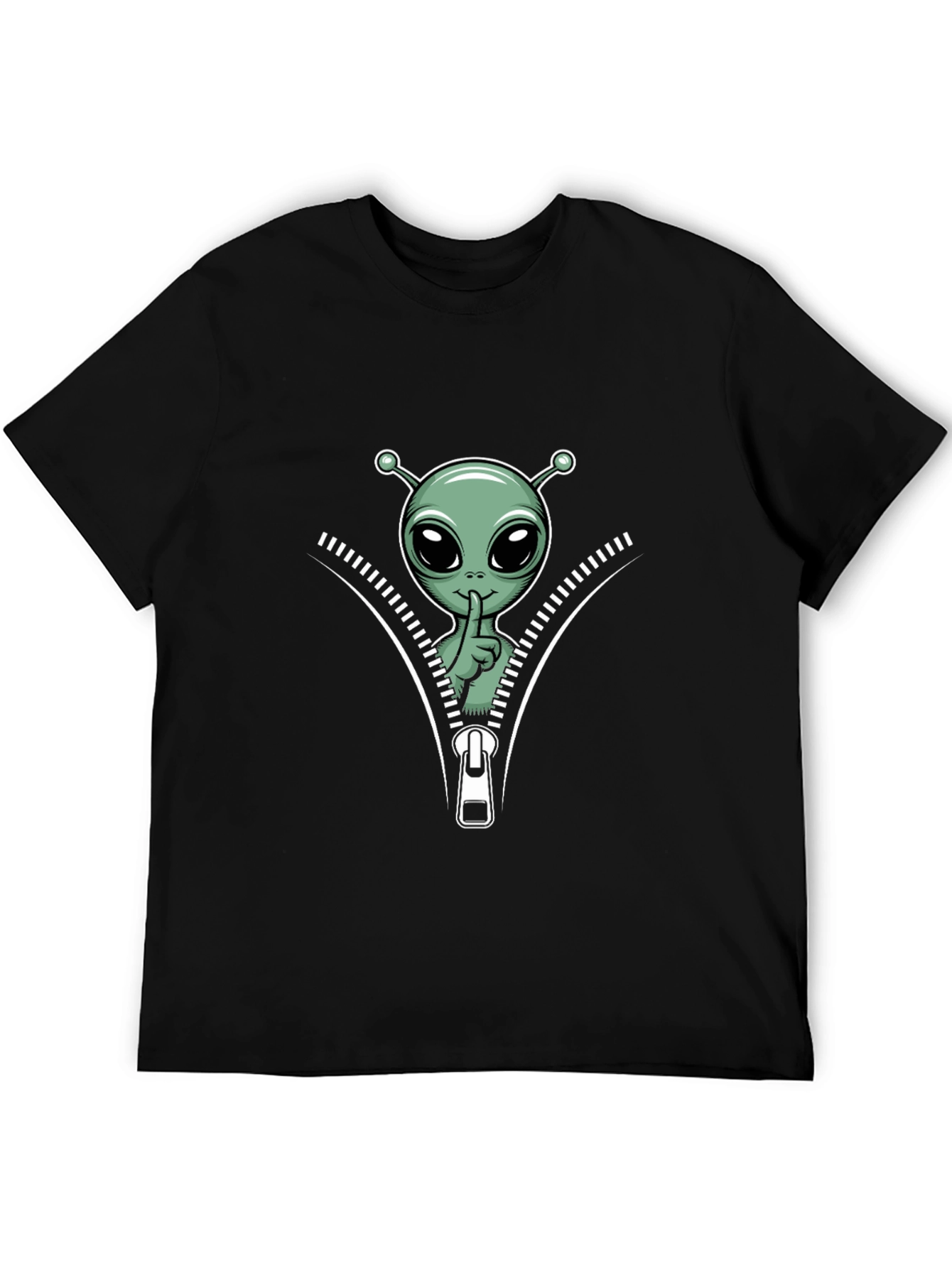 Alien Graphic Tee - Zipper Design Black T-Shirt