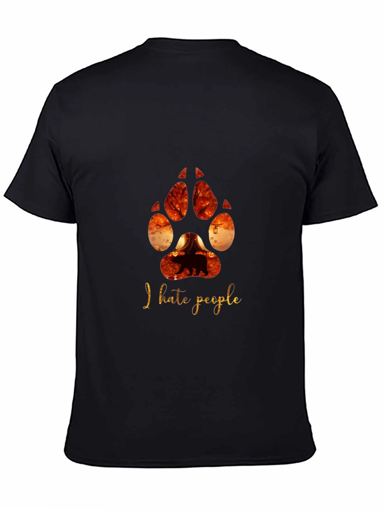I Hate People Paw Print Black T-Shirt