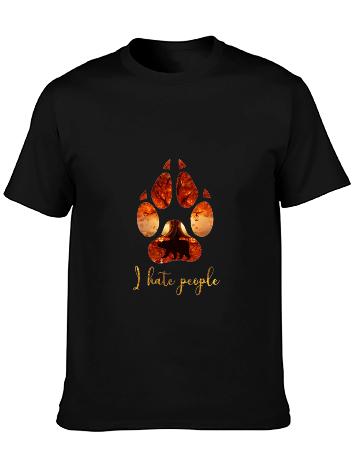 I Hate People Paw Print Black T-Shirt