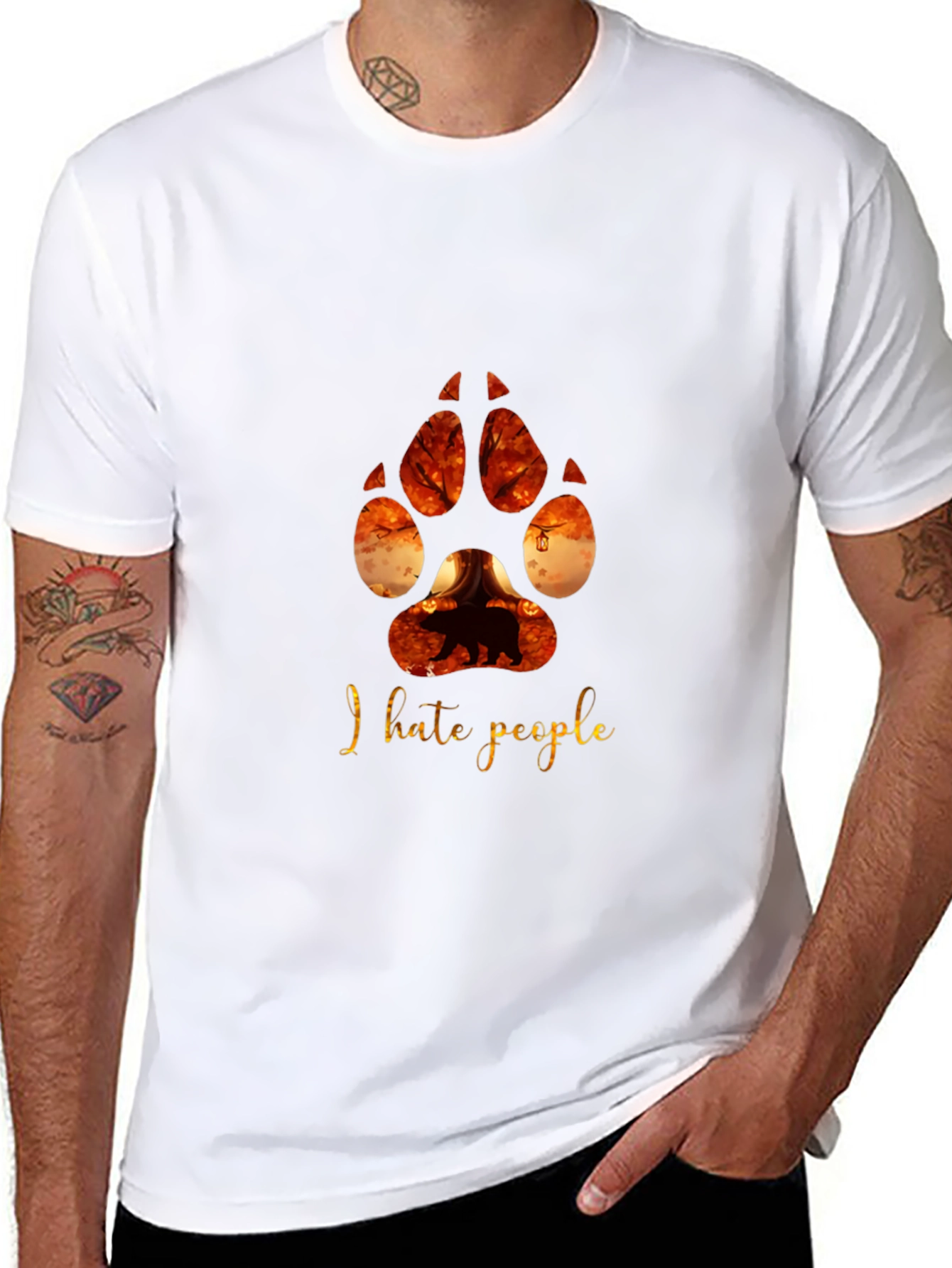 I Hate People Paw Print Black T-Shirt