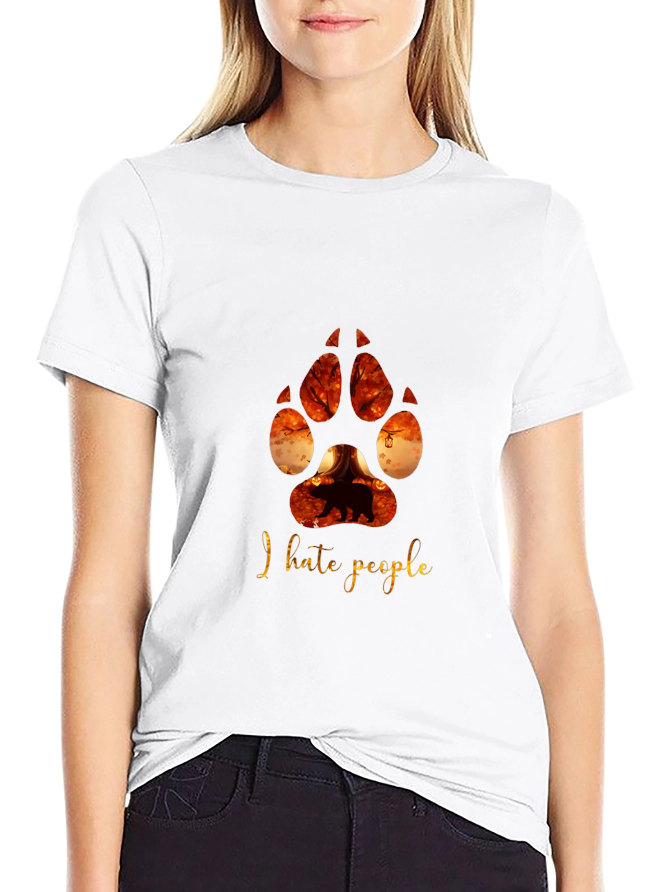I Hate People Paw Print Black T-Shirt