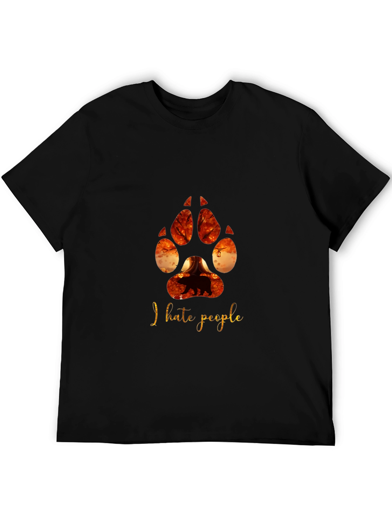 I Hate People Paw Print Black T-Shirt