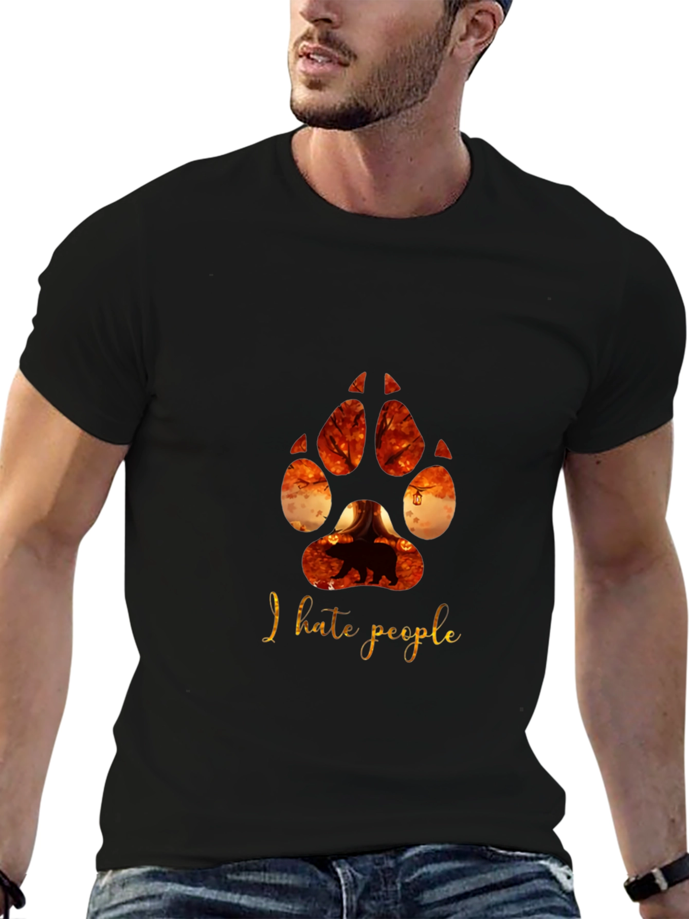 I Hate People Paw Print Black T-Shirt