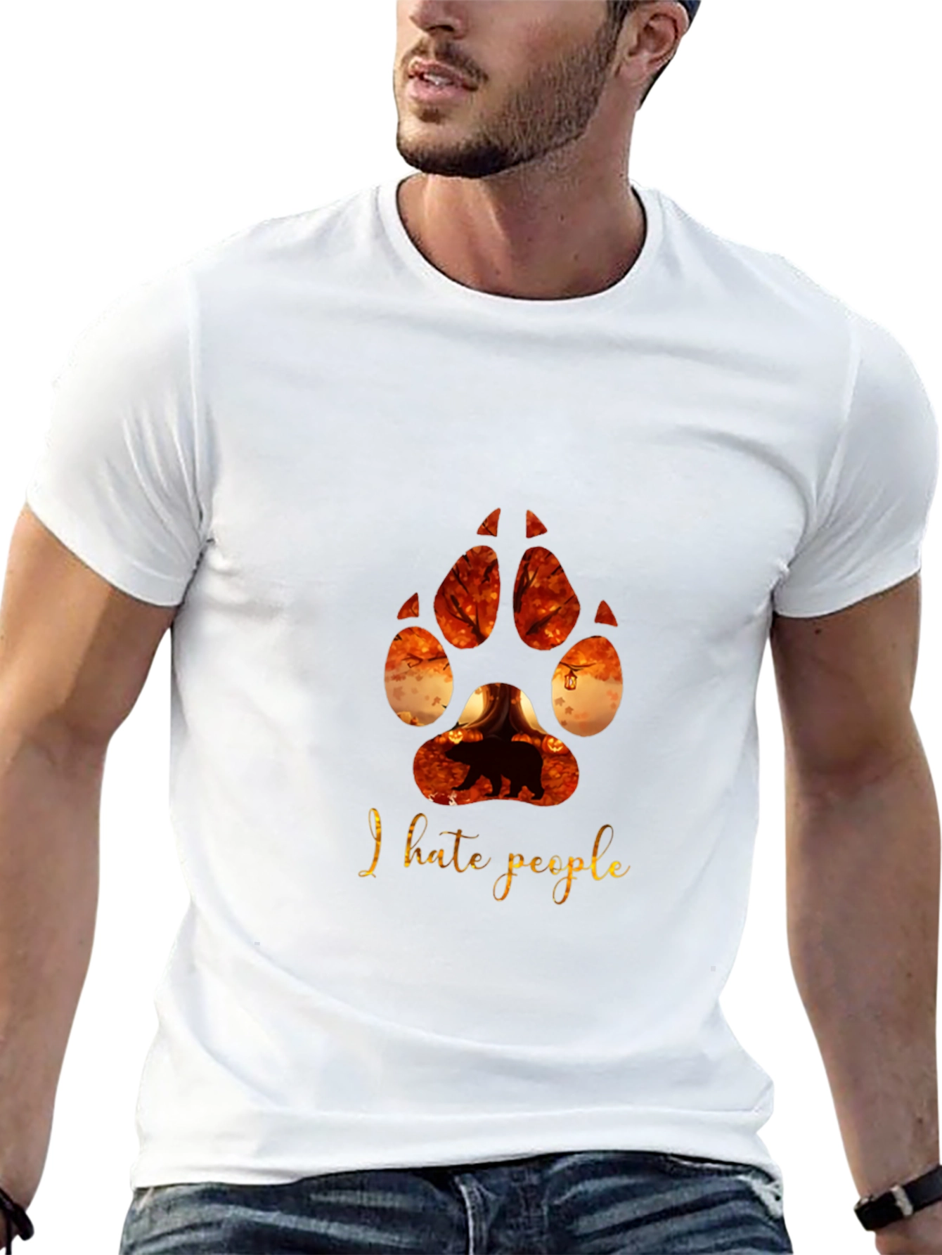 I Hate People Paw Print Black T-Shirt