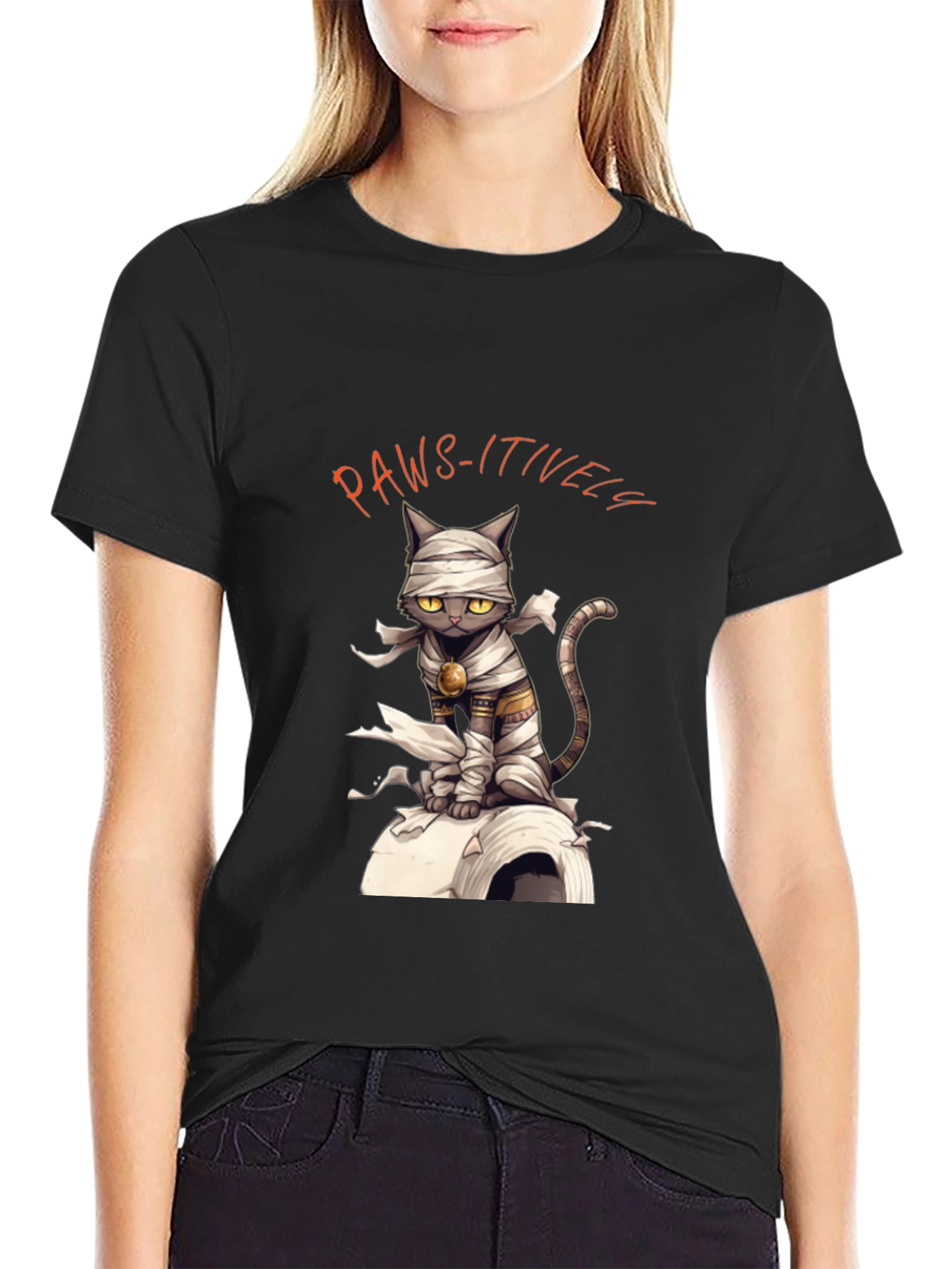 Paws-itively Mummy Cat Graphic T-Shirt
