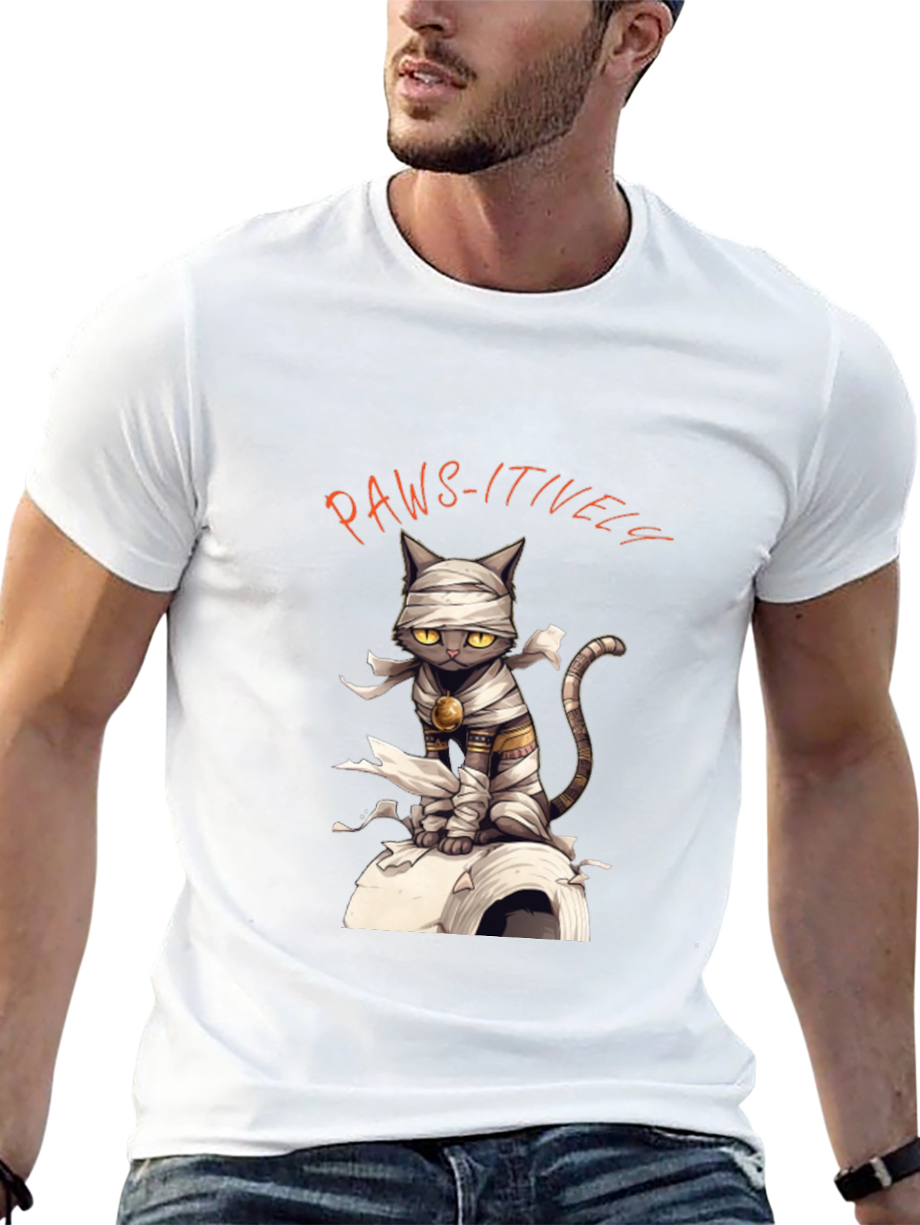 Paws-itively Mummy Cat Graphic T-Shirt