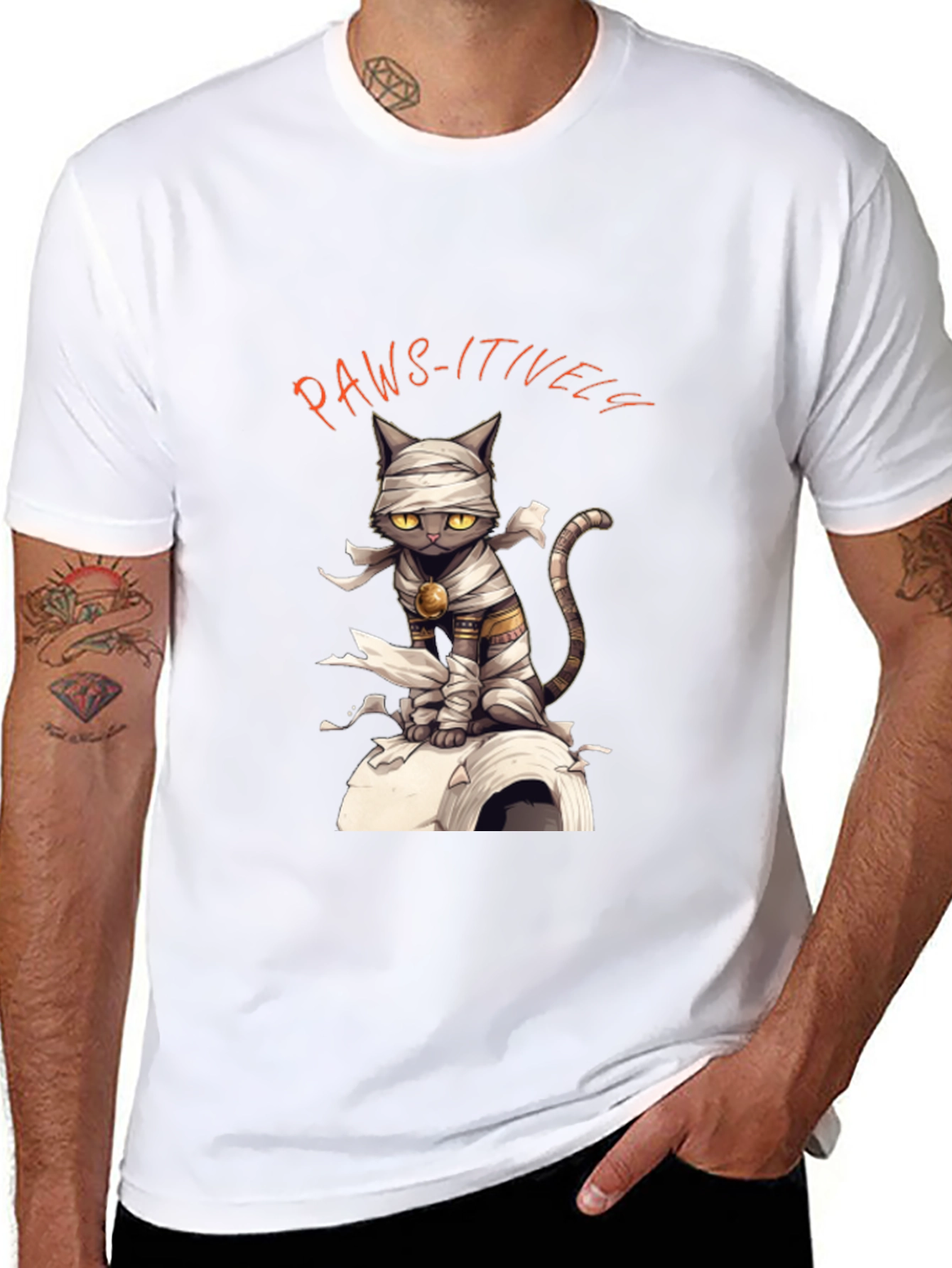 Paws-itively Mummy Cat Graphic T-Shirt