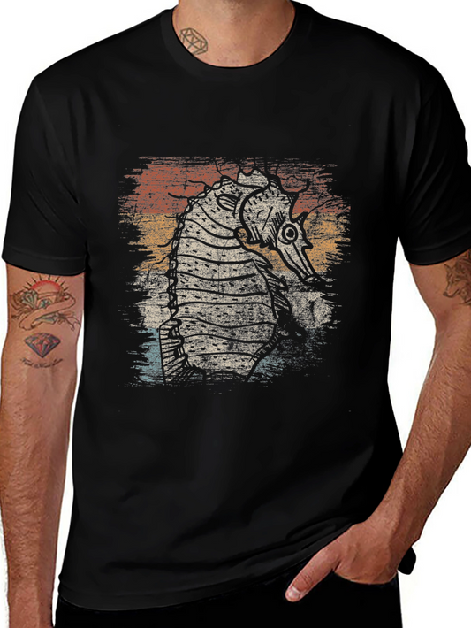 Steampunk Seahorse Graphic Tee - Retro Style