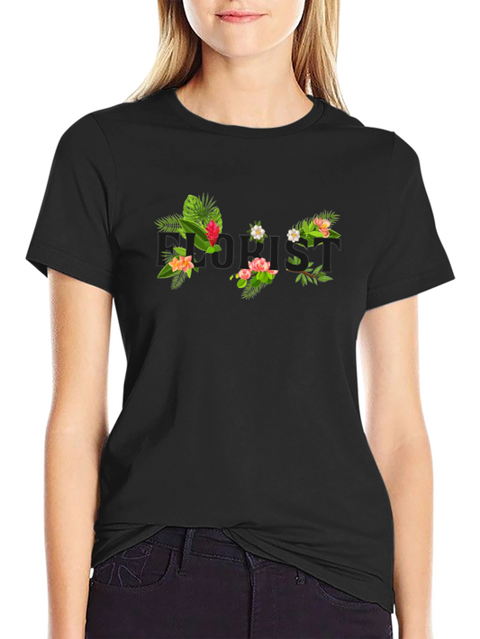 Tropical Floral Print Black T-Shirt