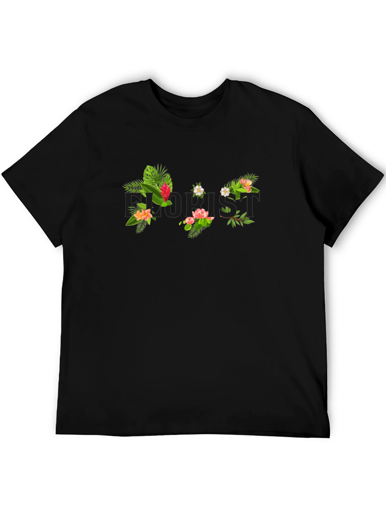 Tropical Floral Print Black T-Shirt