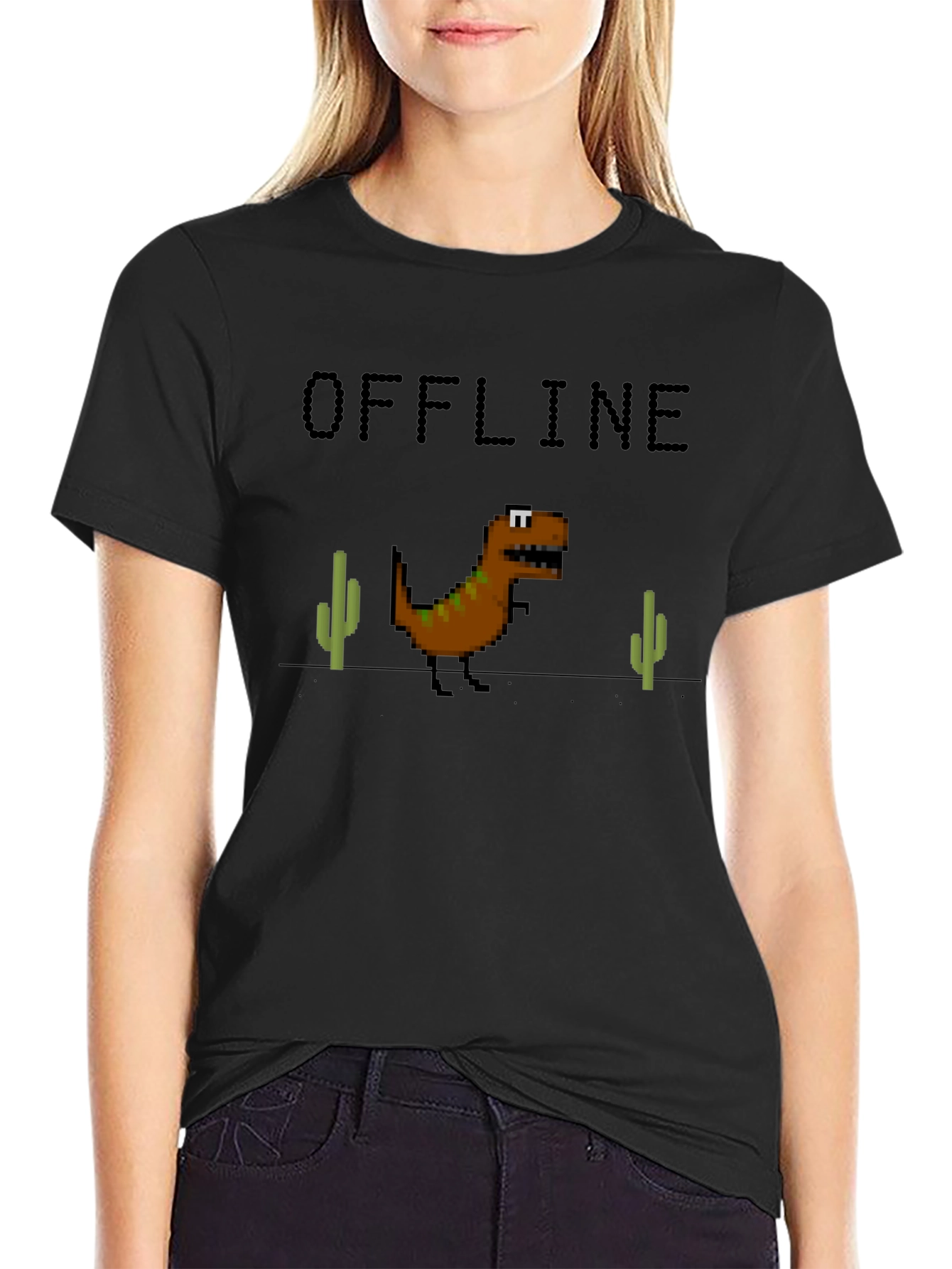 Offline Dinosaur Graphic T-Shirt - Black Crew Neck