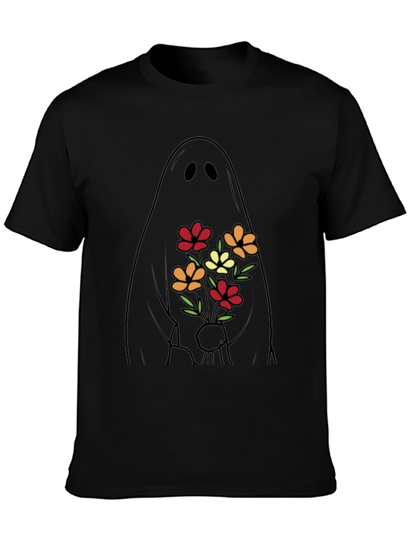 Ghost with Flowers Graphic Tee - Black