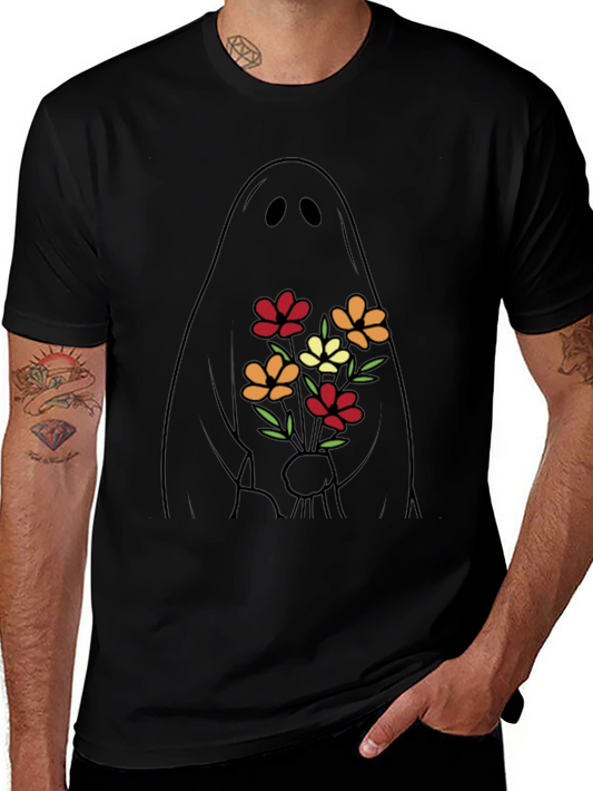 Ghost with Flowers Graphic Tee - Black