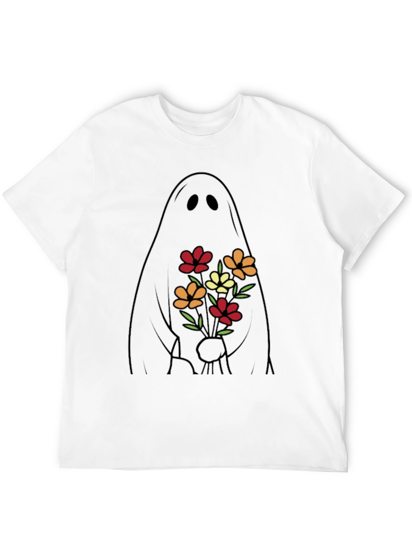 Ghost with Flowers Graphic Tee - Black
