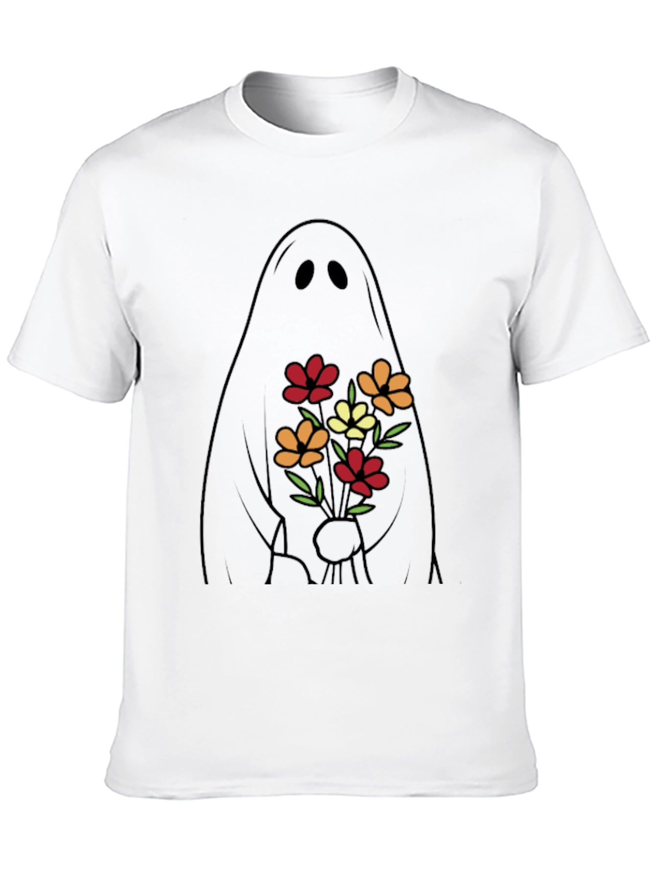 Ghost with Flowers Graphic Tee - Black