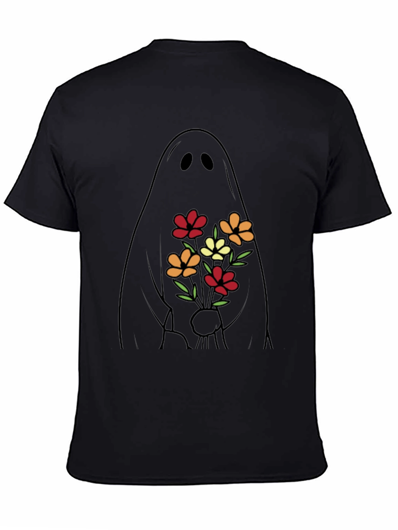Ghost with Flowers Graphic Tee - Black