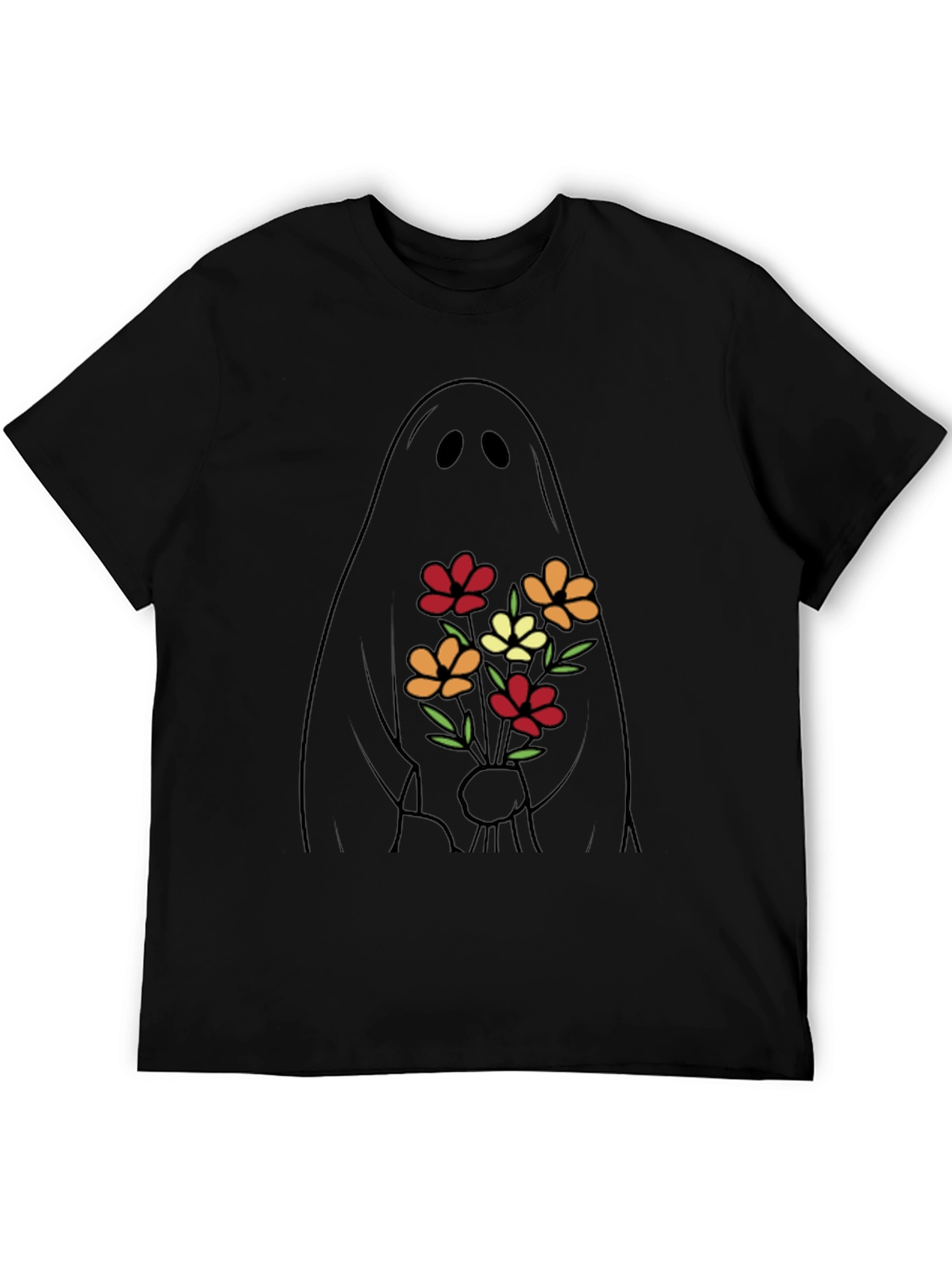 Ghost with Flowers Graphic Tee - Black