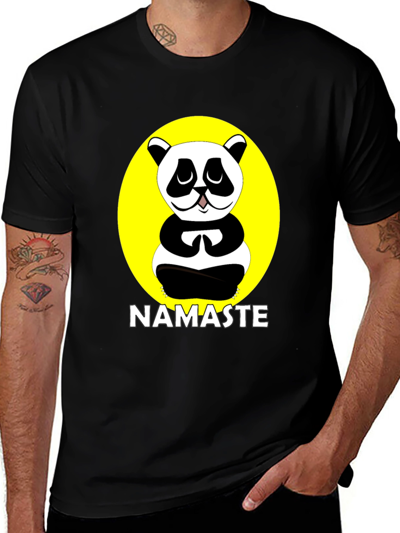 Namaste Panda Black Graphic T-Shirt