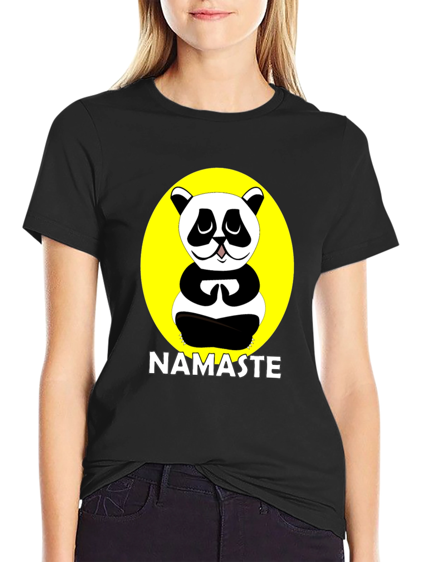Namaste Panda Black Graphic T-Shirt
