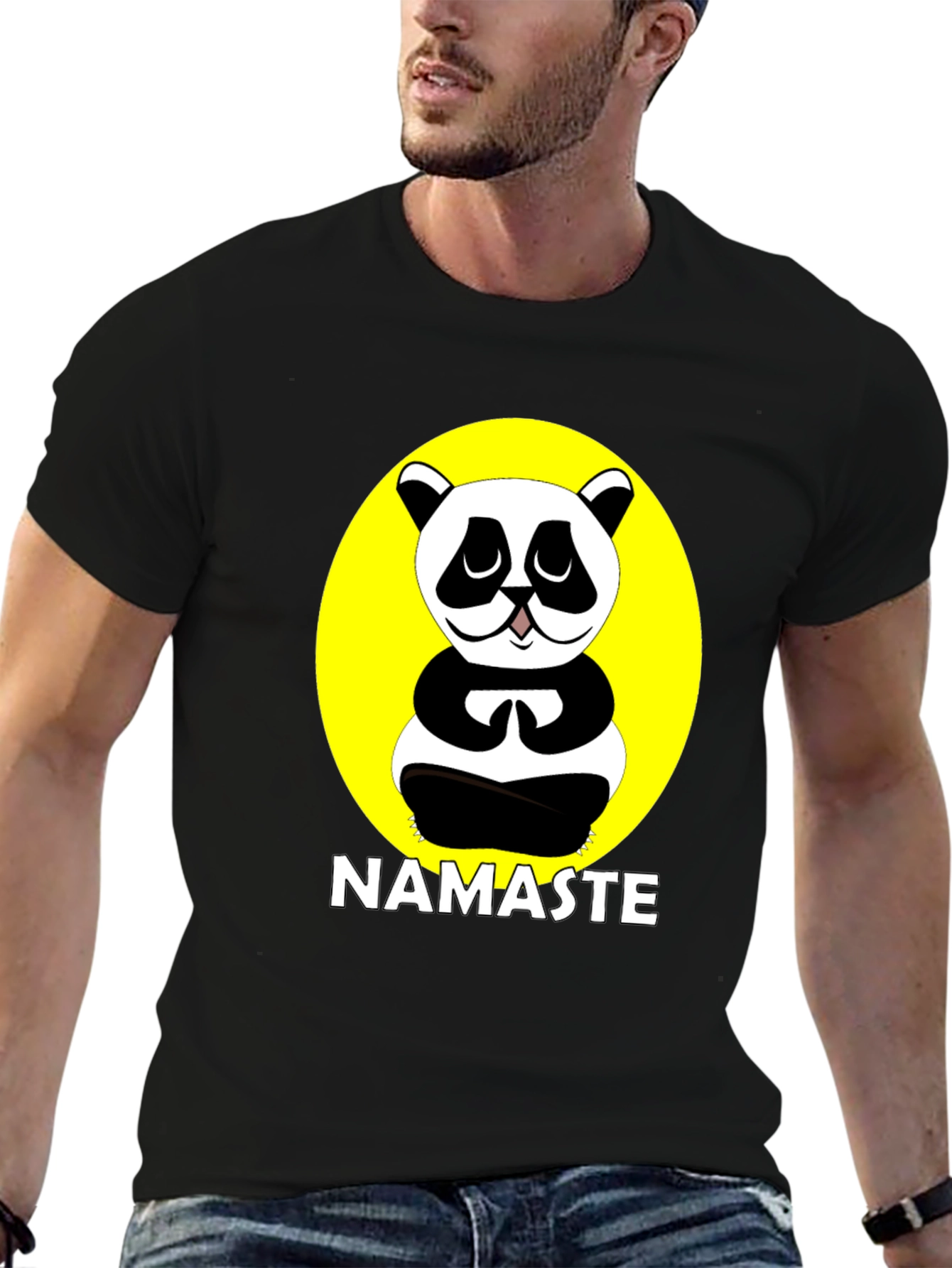 Namaste Panda Black Graphic T-Shirt