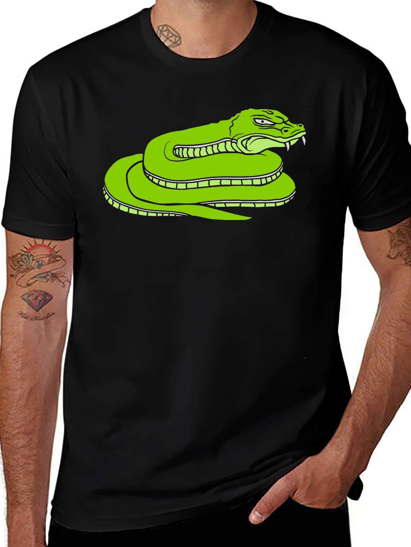 Snake Graphic Tee - Bold Green Serpent Design