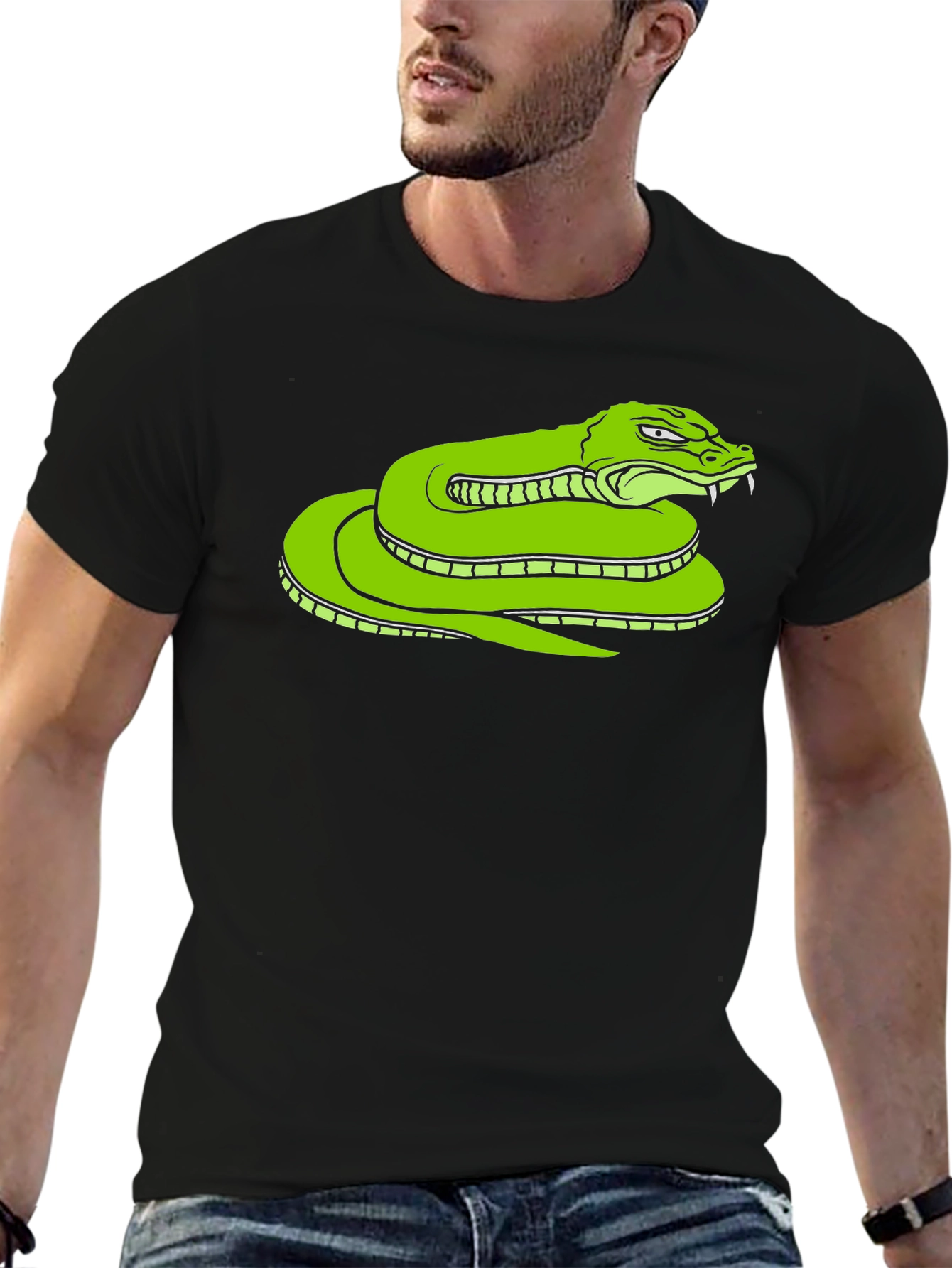 Snake Graphic Tee - Bold Green Serpent Design
