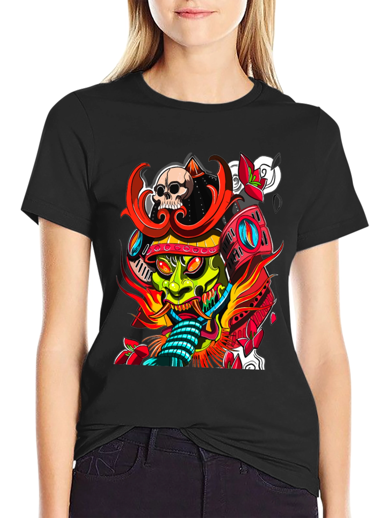 Samurai Skull Graphic Tee - Edgy Streetwear T-Shirt