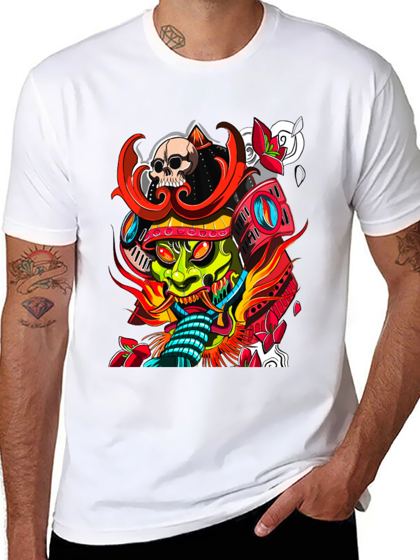 Samurai Skull Graphic Tee - Edgy Streetwear T-Shirt